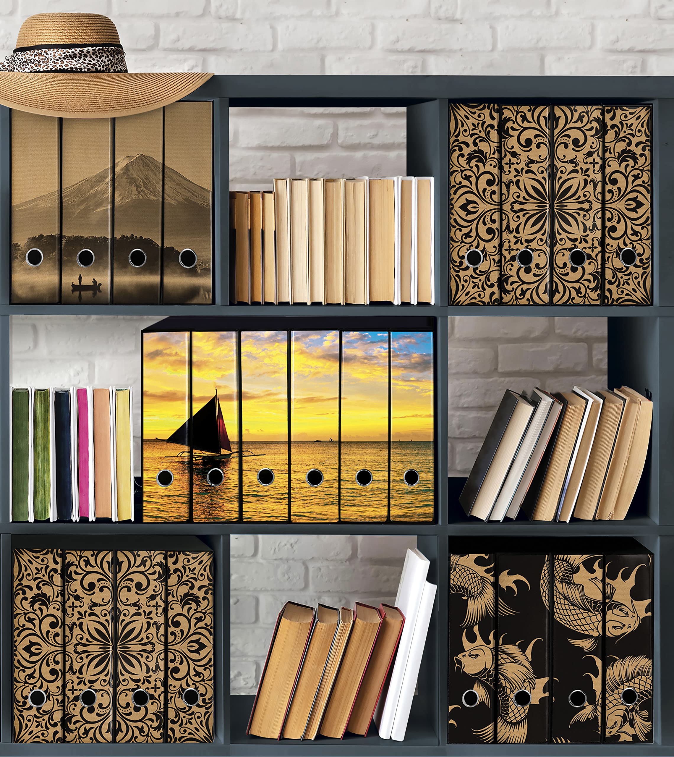 Set da 6 raccoglitori ad anelli - BARCA al TRAMONTO (H31 cm con 2 anelli)