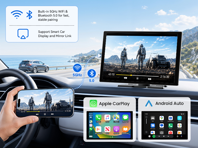 Amazon.com: 11'' Wireless CarPlay Screen with 4K Dash Cam, HD