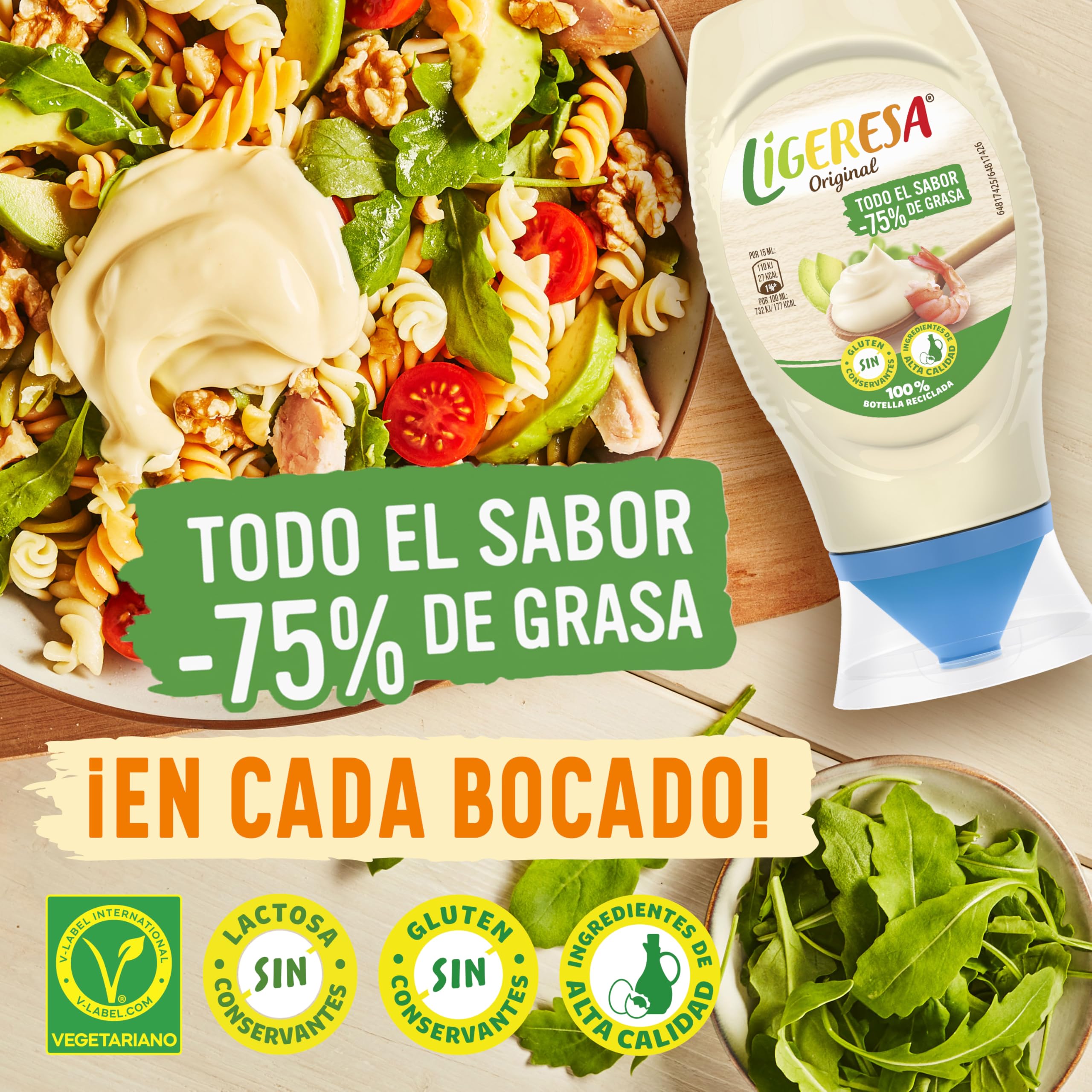 Ligeresa Salsa Bocabajo 60% menos de grasa Original Apta para vegetarianos 250 ml