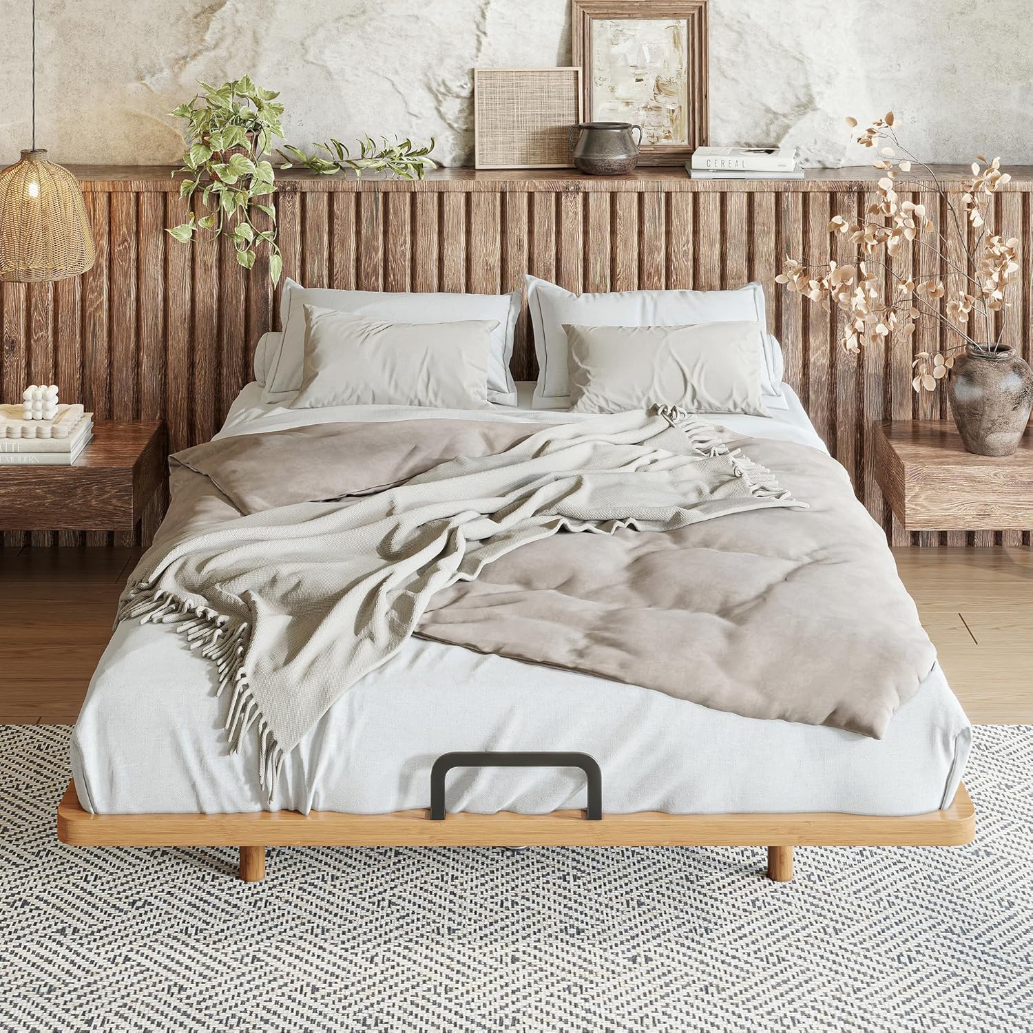 Bellemave Full Size Platform Bed Frame, Solid Bamboo Floating Bed with Wood Slats Support for Bedroom, Guest Rooms, Apartments (Natural/Full)