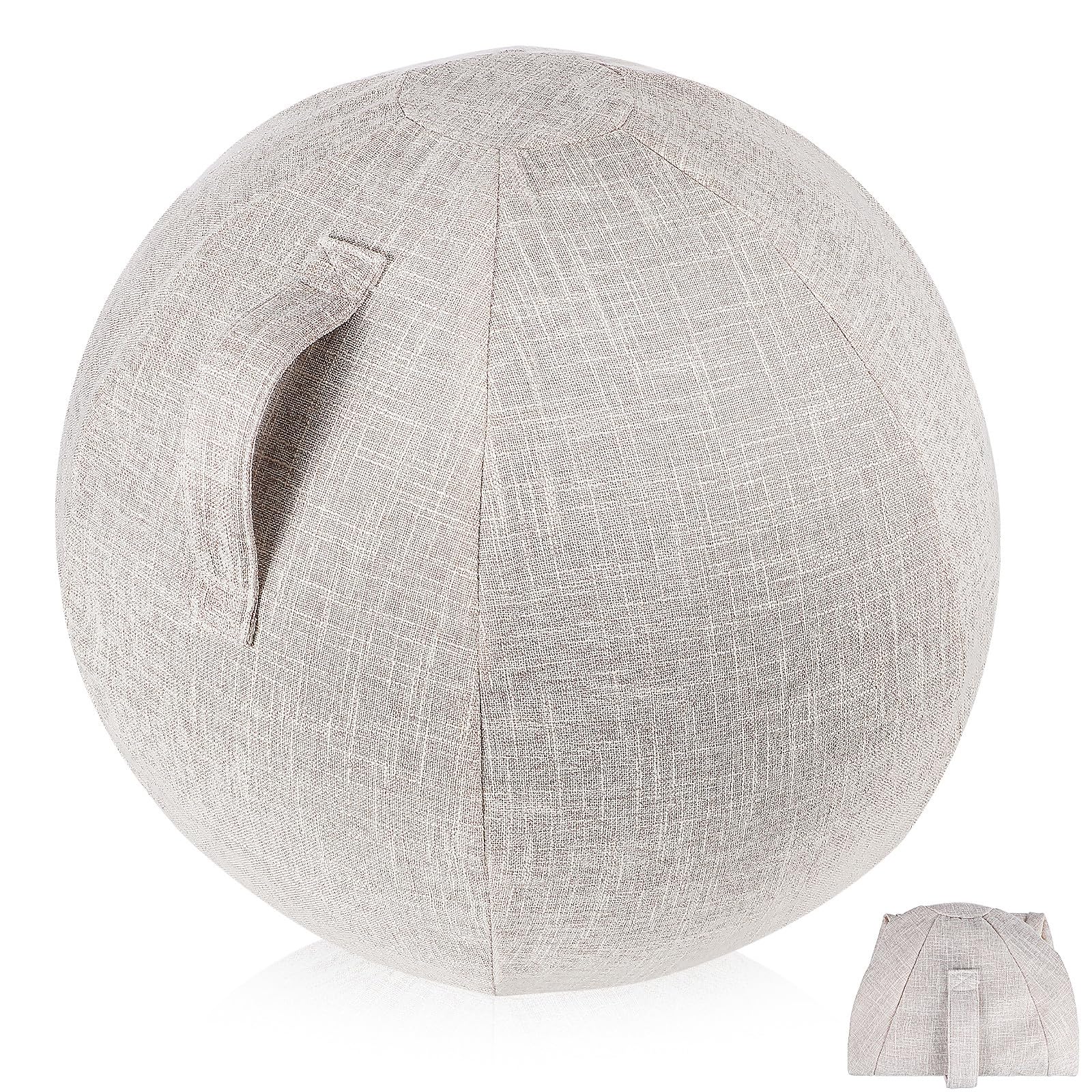 Housse en coton et lin pour ballons de gymnastique, anti-boulochage, antidérapante, 55 cm, lavable, pour fitness et yoga, 1 pièce, beige