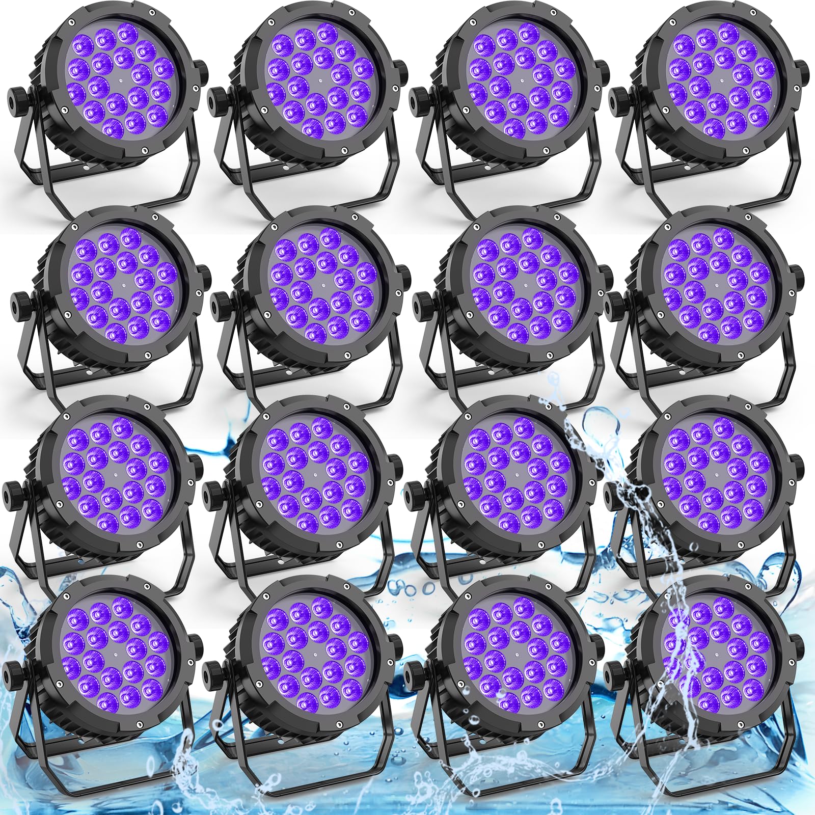 IP67 Waterproof LED UV RGBWA 6-in-1 Par Light Outdoor Uplighting DMX Control Wash Strobe Effect DJ Light for Halloween Christmas Night Club Disco Club Church Wedding Bar