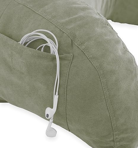 Miniatura 3 de Almohada de lectura de microgamuza verde y almohada de respaldo de cama de apoyo con brazos - Almohada de reposo, tumbona de descanso en cama hace