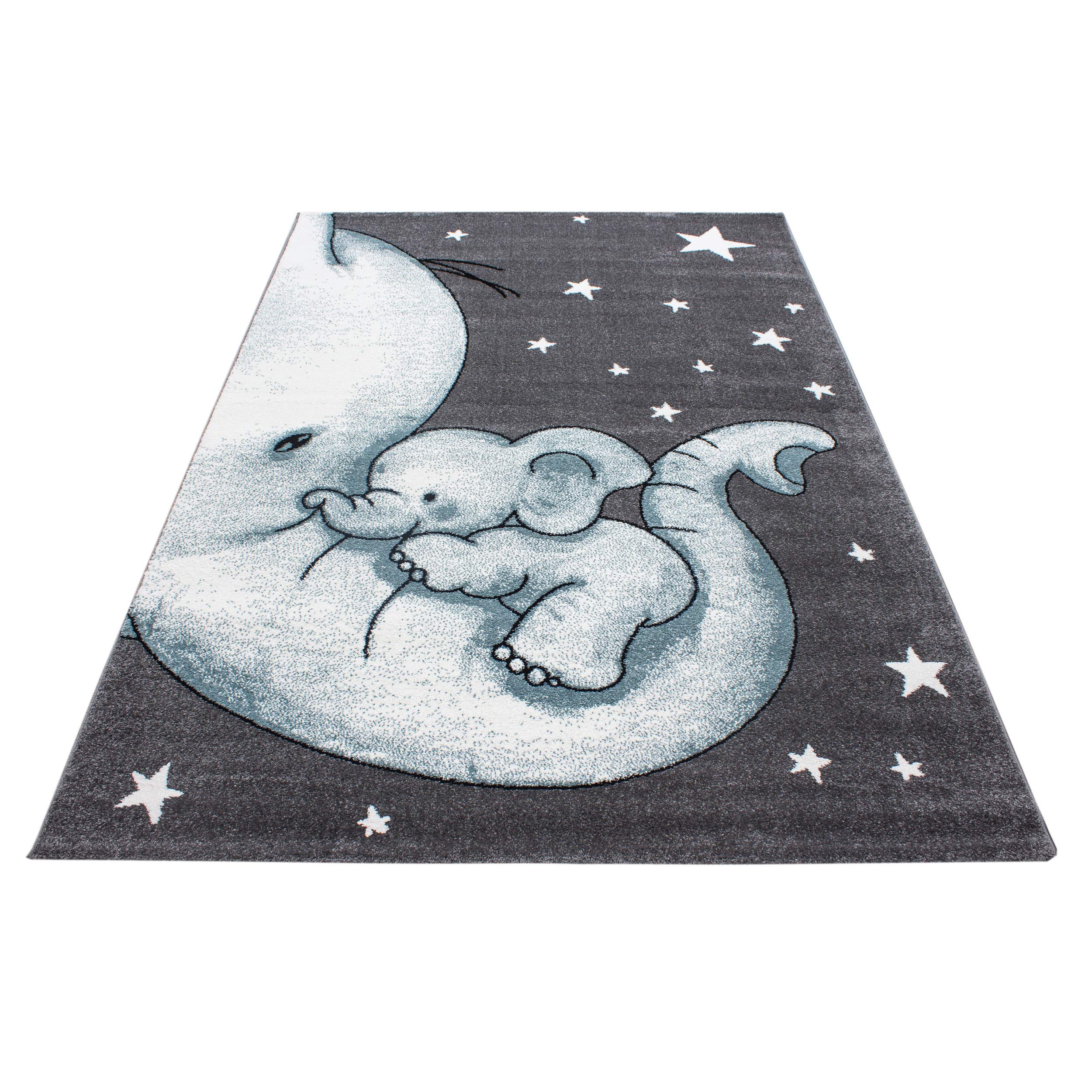 SIMPEX tappeto rotondo bambini elefante blu 120 cm motivo tenero tappeto morbido ipoallergenico ideale per neonati e bambini piccoli
