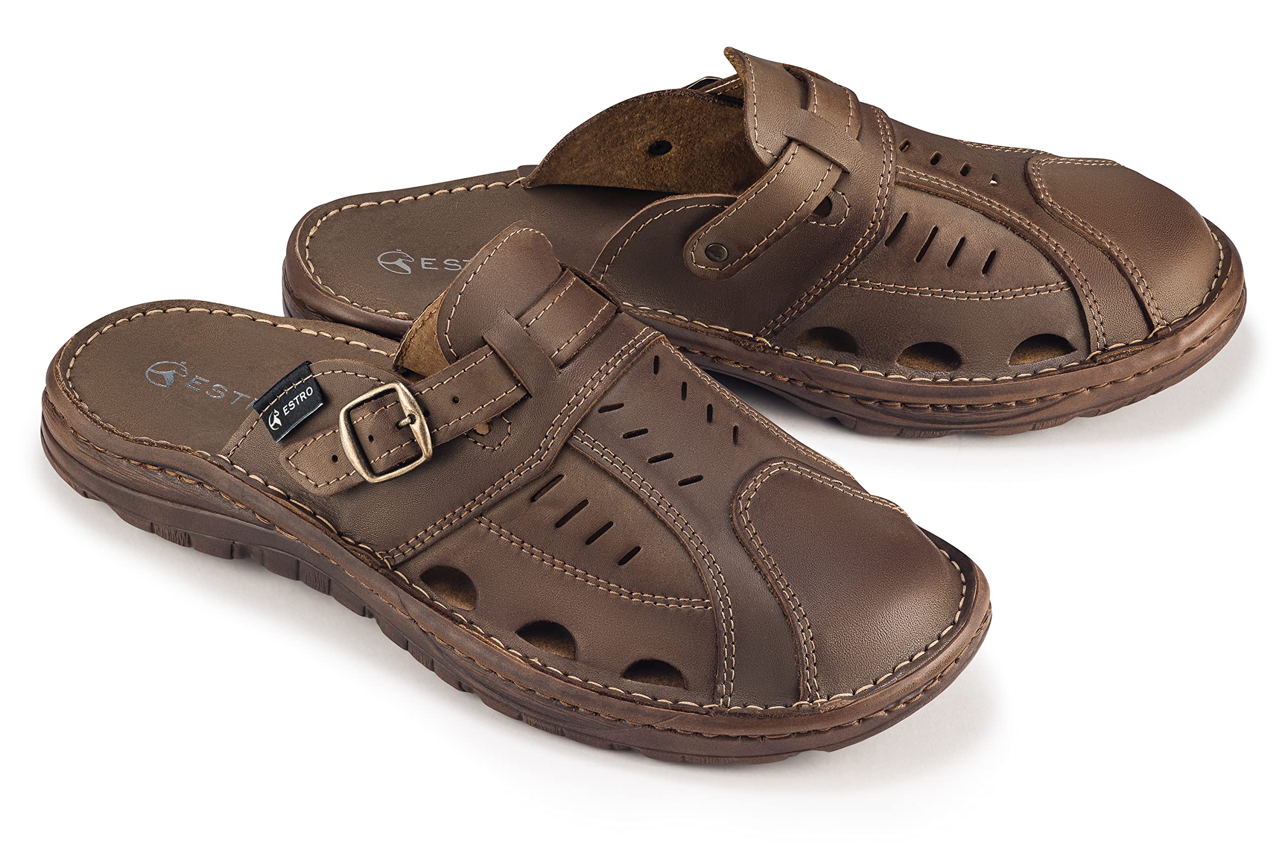 ESTRO Sandalias Hombre Verano Cuero - Chanclas Piel Sandalias Hombre Cuero con Suela Goma Antideslizante S4