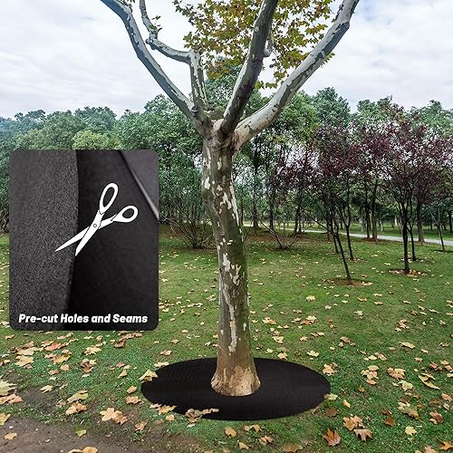 Miniatura 6 de Anillo de mantillo de árbol no tejido de 32.5 pulgadas, tapete de barrera de malezas reutilizable para árboles, mantillo degradable de árboles