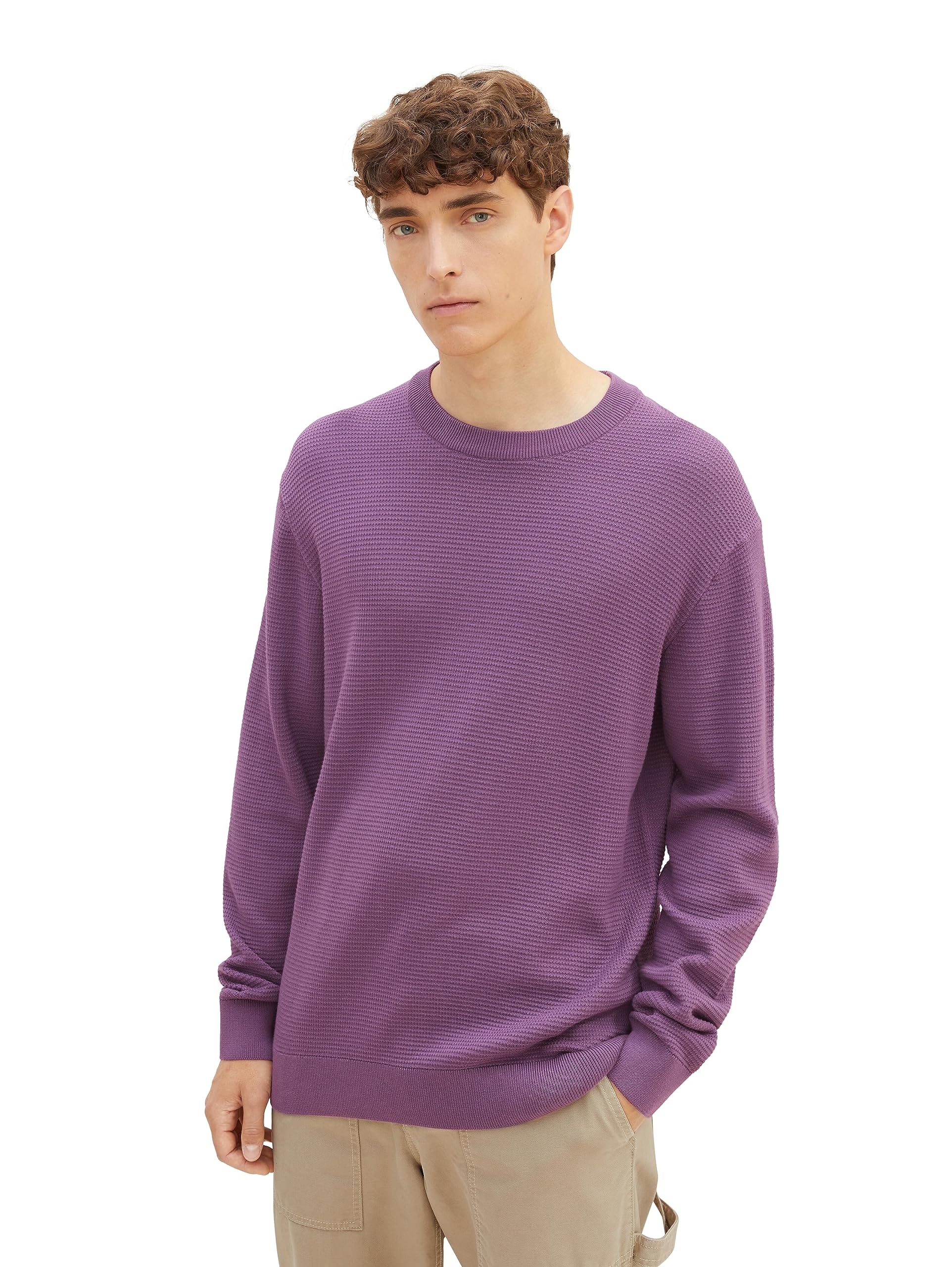 TOM TAILOR Denim Men's Basic Knitted Jumper with Structure, 32248 - Dusty Grape, M