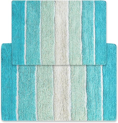 Chardin home Cordural Stripes - Juego de 2 alfombras de baño (17 x 24 pulgadas y 21 x 34 pulgadas), alfombra de baño antideslizante, lavable a
