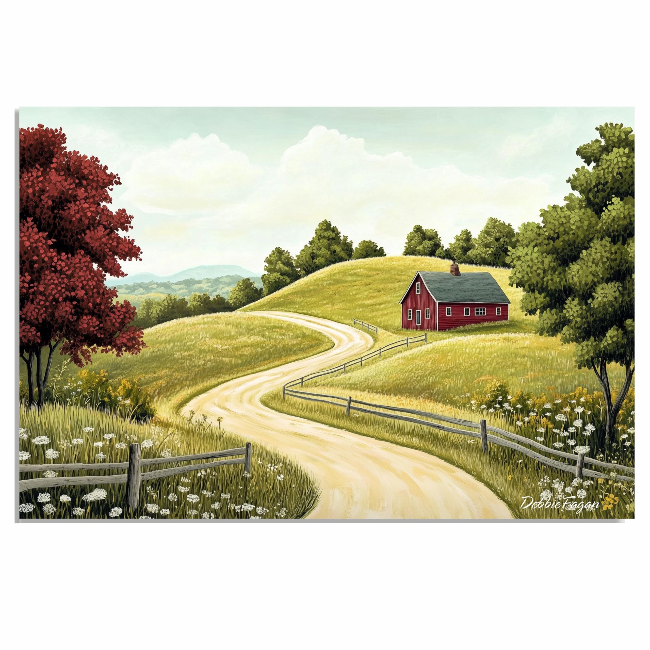Amazon.com: Winding Country Road with Red House and Wildflowers