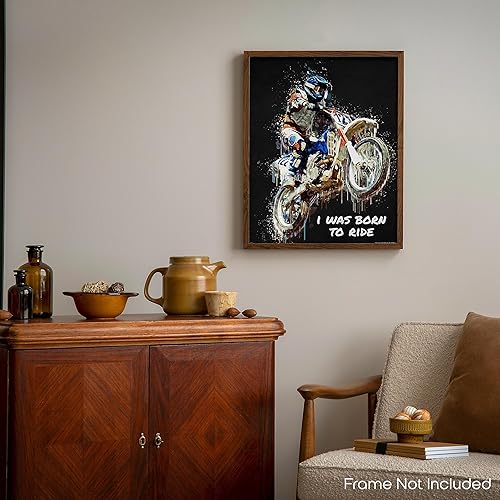 Miniatura 6 de Inspirational Wall Art Co. - I Was Born To Ride - Regalo de carreras de motocross ATV Freestyle para niños, citas de motivación, carteles impresos