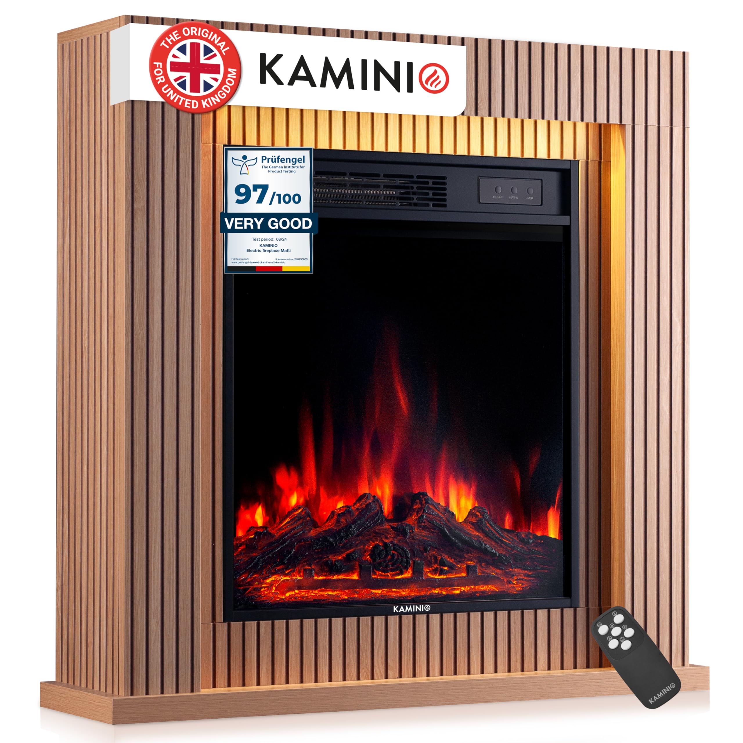 Kaminio Panel Electric Fireplace Matti - Freestanding 32 Inch Fireplace With Heater, 3D Flame Effect, Led Mood Light, Remote Control (Panel)