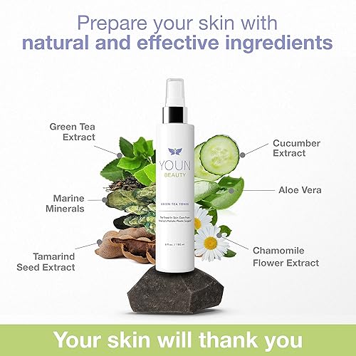 Miniatura 3 de YOUN Beauty Tónico de té verde en espray facial Tónico hidratante y equilibrante de pH sin alcohol, con té verde y extractos de manzanilla por el