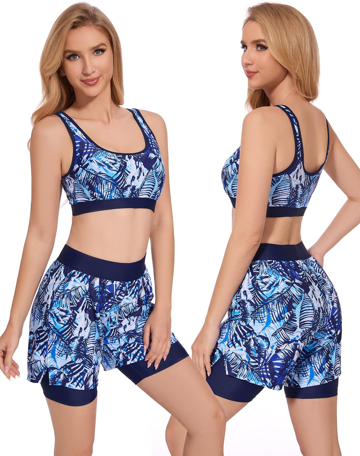 Rash Guard for Women 3 Piece Swimsuits Long Sleeve Bathing Suit with Boyshorts and Bra Ladies Swim Over 50 UPF 50+ - Image 2