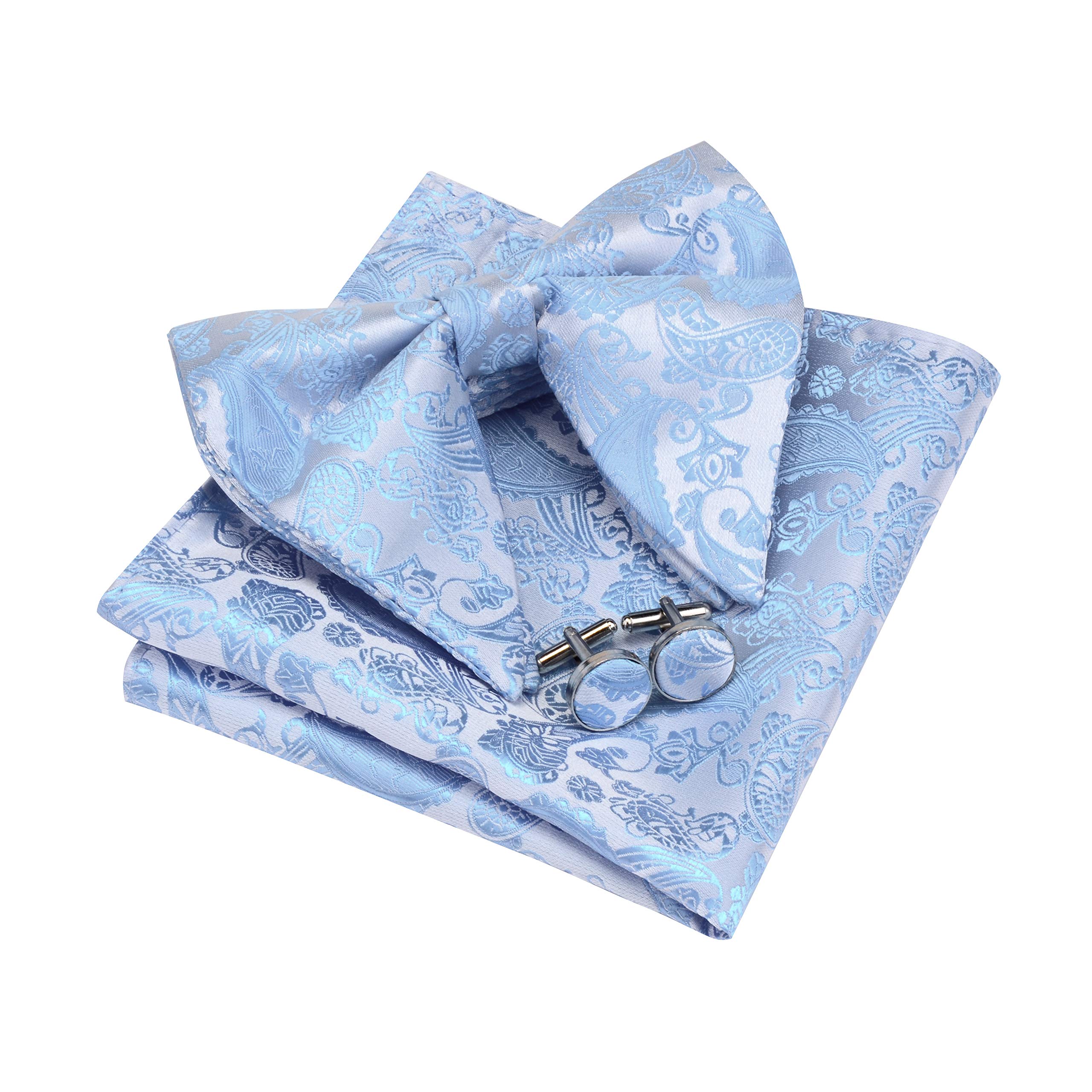 Brand New Paisley Adjustable Pre-tied Big Bow Tie and Pocket Square Cufflink Set with Gift Box-image-20