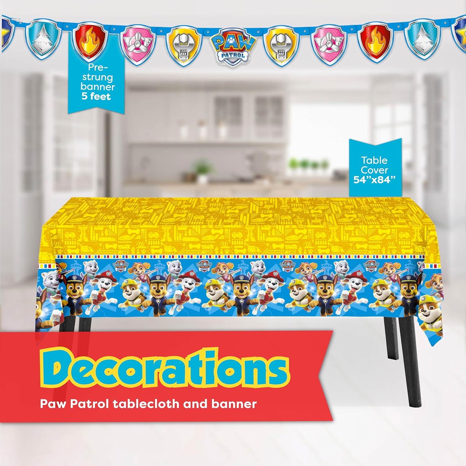 Paw Patrol Birthday Decorations | Serves 16 | Banner, Tablecloth, Plates and Napkins, Character Masks, Sticker | Paw Patrol Party Decorations for Boys and Girls