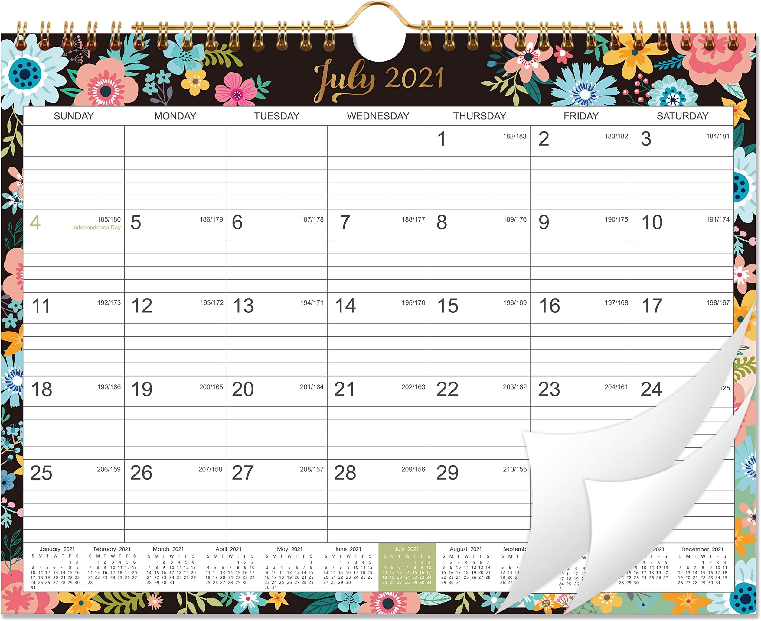 Tullofa 2023-2024 Calendar - 18 Monthly Wall Calendar with Thick Paper, 11" x 8.5", January 2023 - June 2024, Twin-Wire Binding + Hanging Hook + Ruled Blocks with Julian Dates - Black Floral