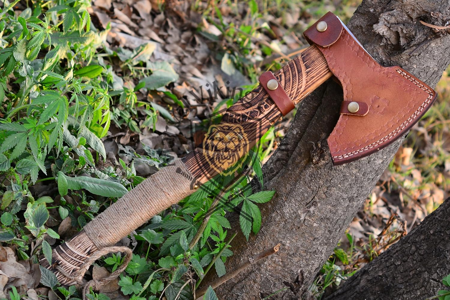 Handcrafted 1095 Carbon Steel and Rosewood-Carved Shaft Viking Axe, Valhalla Axe, Tomahawk, Bearded Hatchet, Birthday Gift for him
