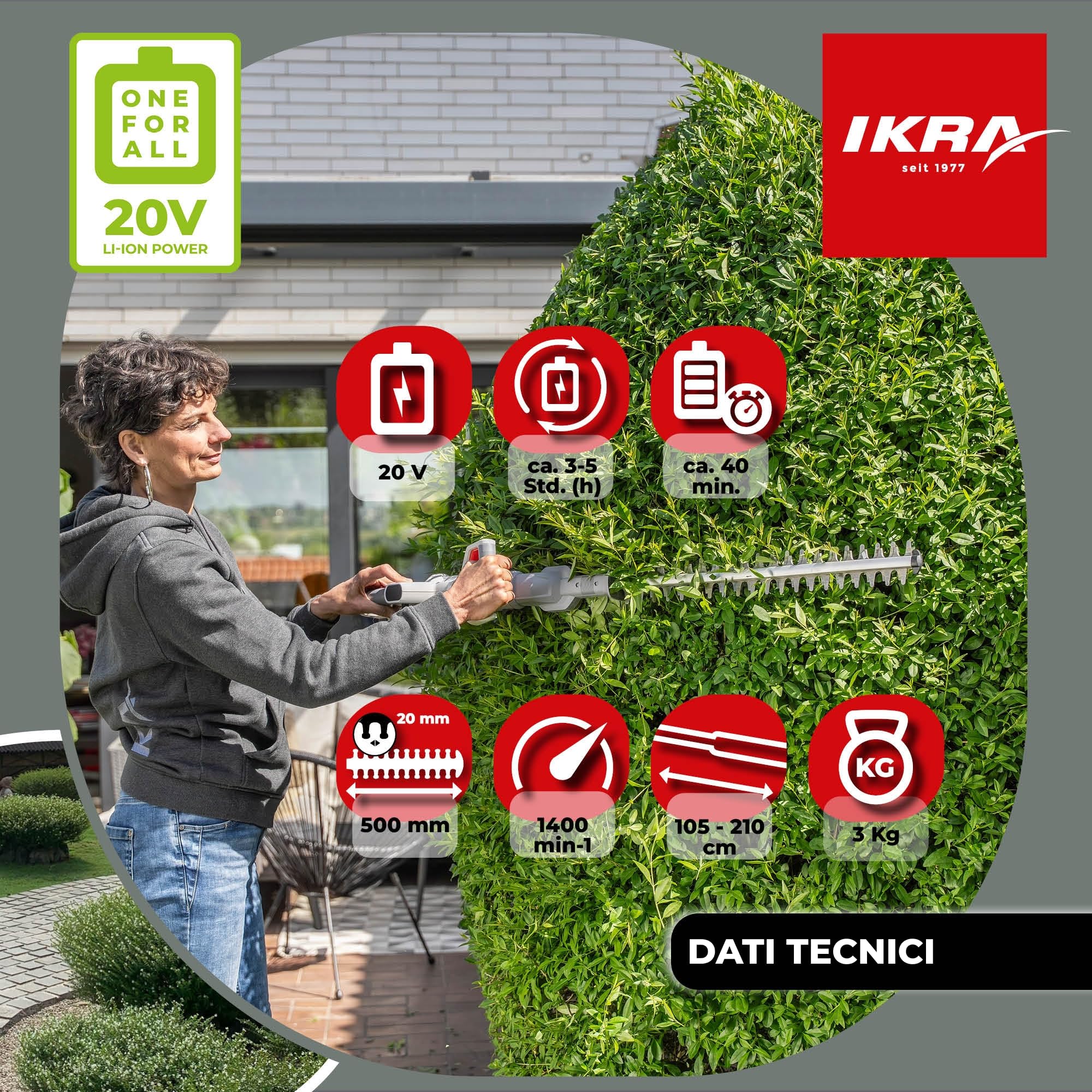 IKRA tagliasiepi a batteria 2in1 ICPH 2050 con asta telescopica