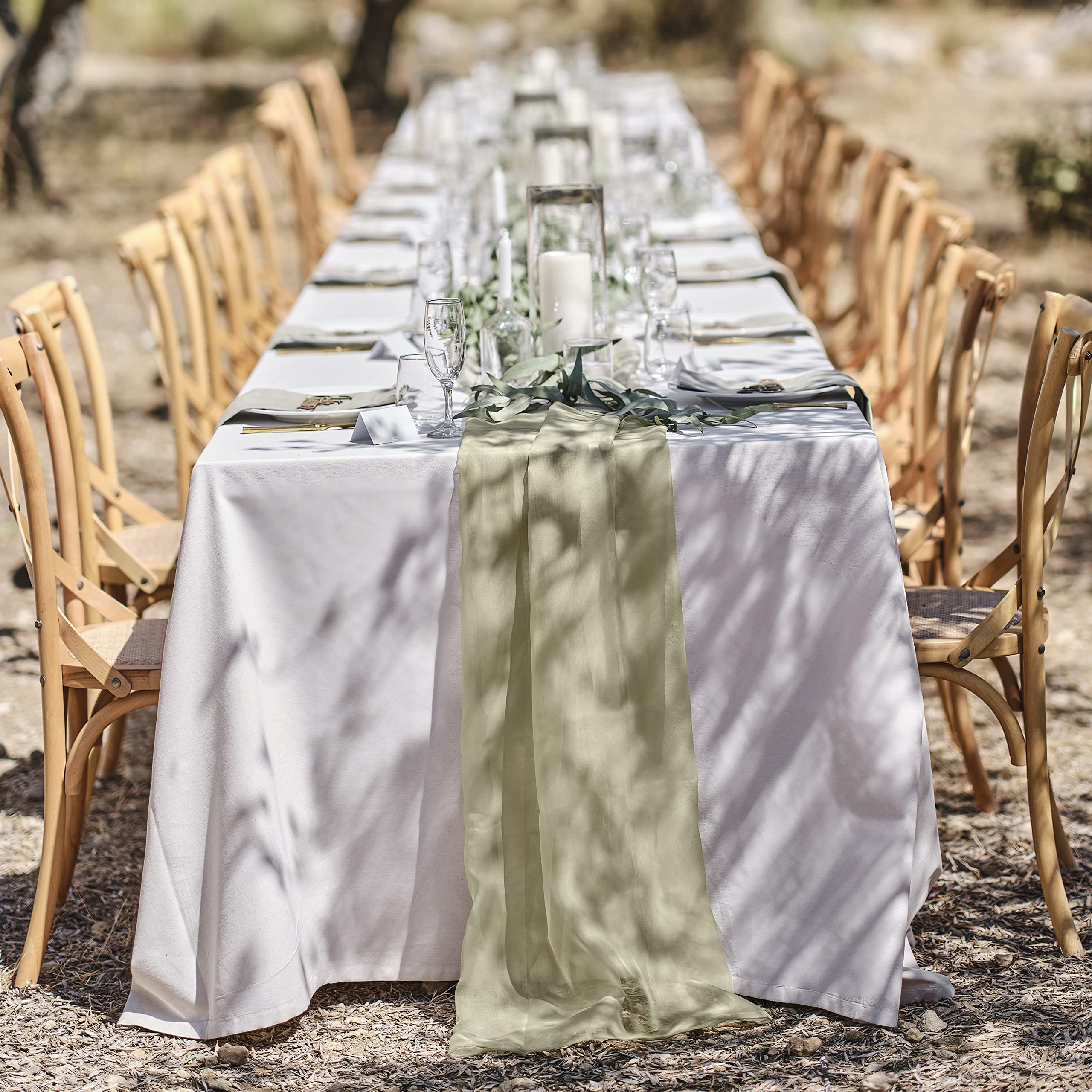 Ginger Ray Sage Fabric Table Runner for Weddings & Parties - 4m