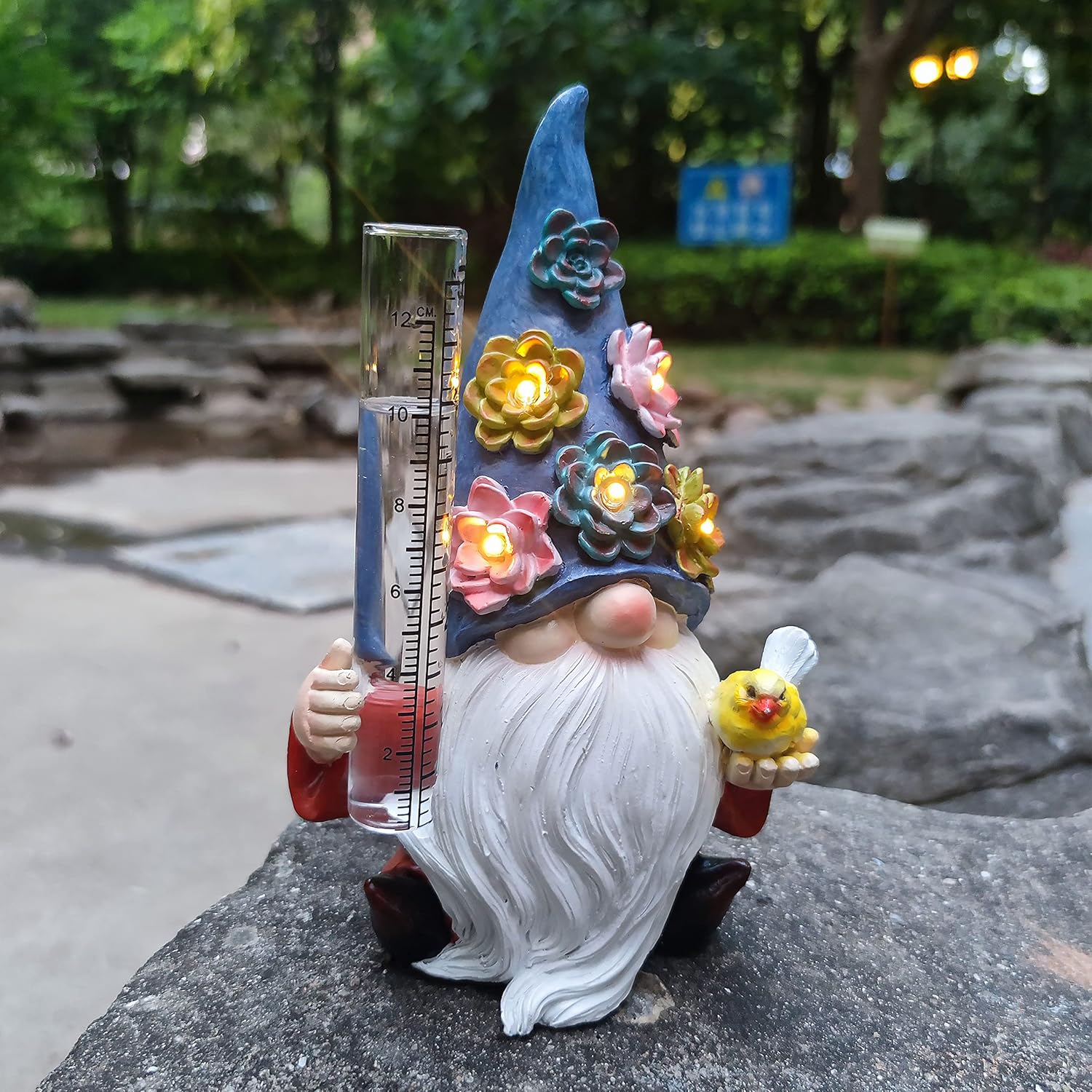 Resin Gnome Solar Rian Gauges,Resin Gnome Garden Statue with