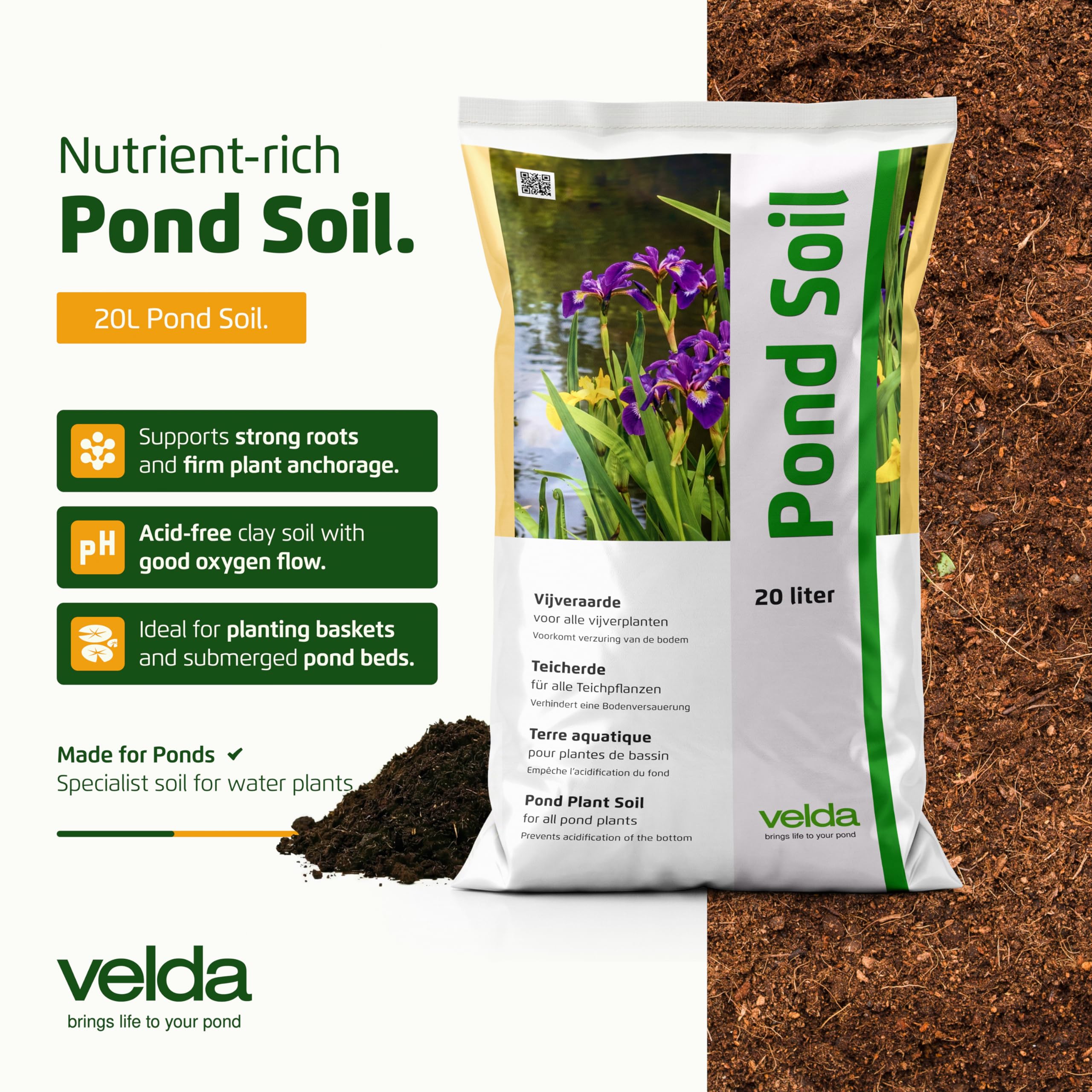 Velda Suelo de estanque de 20 litros, compost acuático para plantas de estanque al aire libre, suelo acuático con nutrientes para plantas sumergidas, marginales y flotantes, para todos los estanques