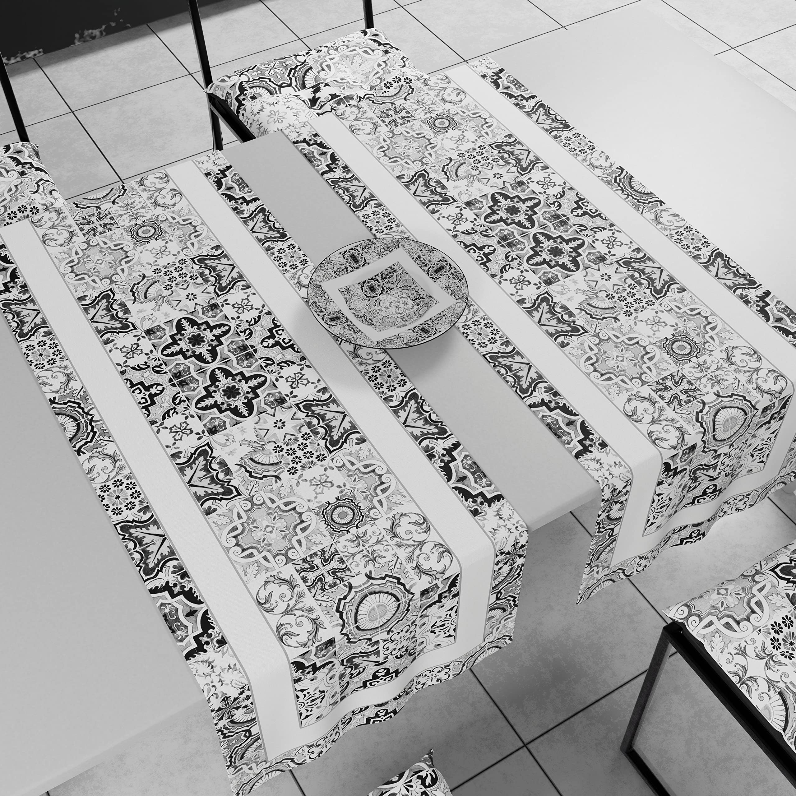 PETTI Runner Per Tavola 40x140 Cm – Tovaglia Runner In Cotone Cerchio Blu, 100% Made In Italy