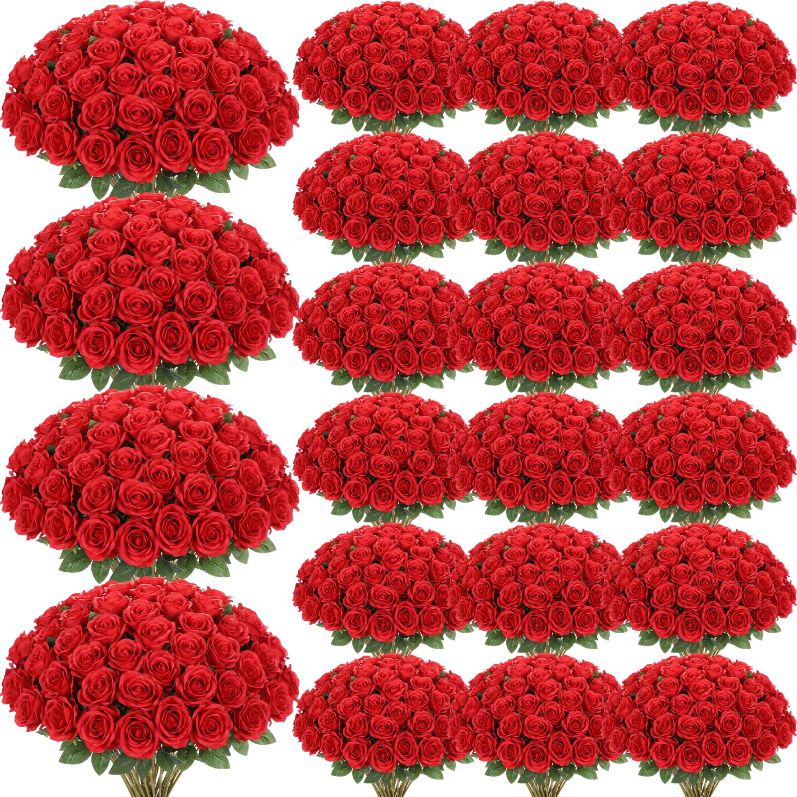 Photo 1 of ***UPDATED 7/4*** Zeyune 1000 Pcs Red Roses Artificial Flowers Bulk - Silk Fake Roses with Long Stem Faux Flower Real Looking Bouquet for Wedding DIY Bouquets Bridal Shower Mall Event Setups Party Arrangements