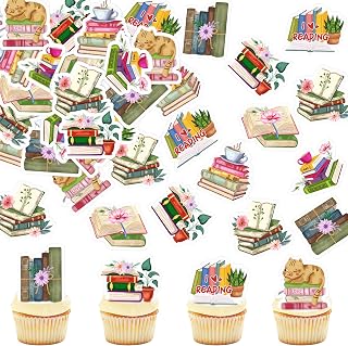 40 PCS Edible Book Cupcake Toppers Birthday Supplies Book Themed Party Decorations Birthday Supplies