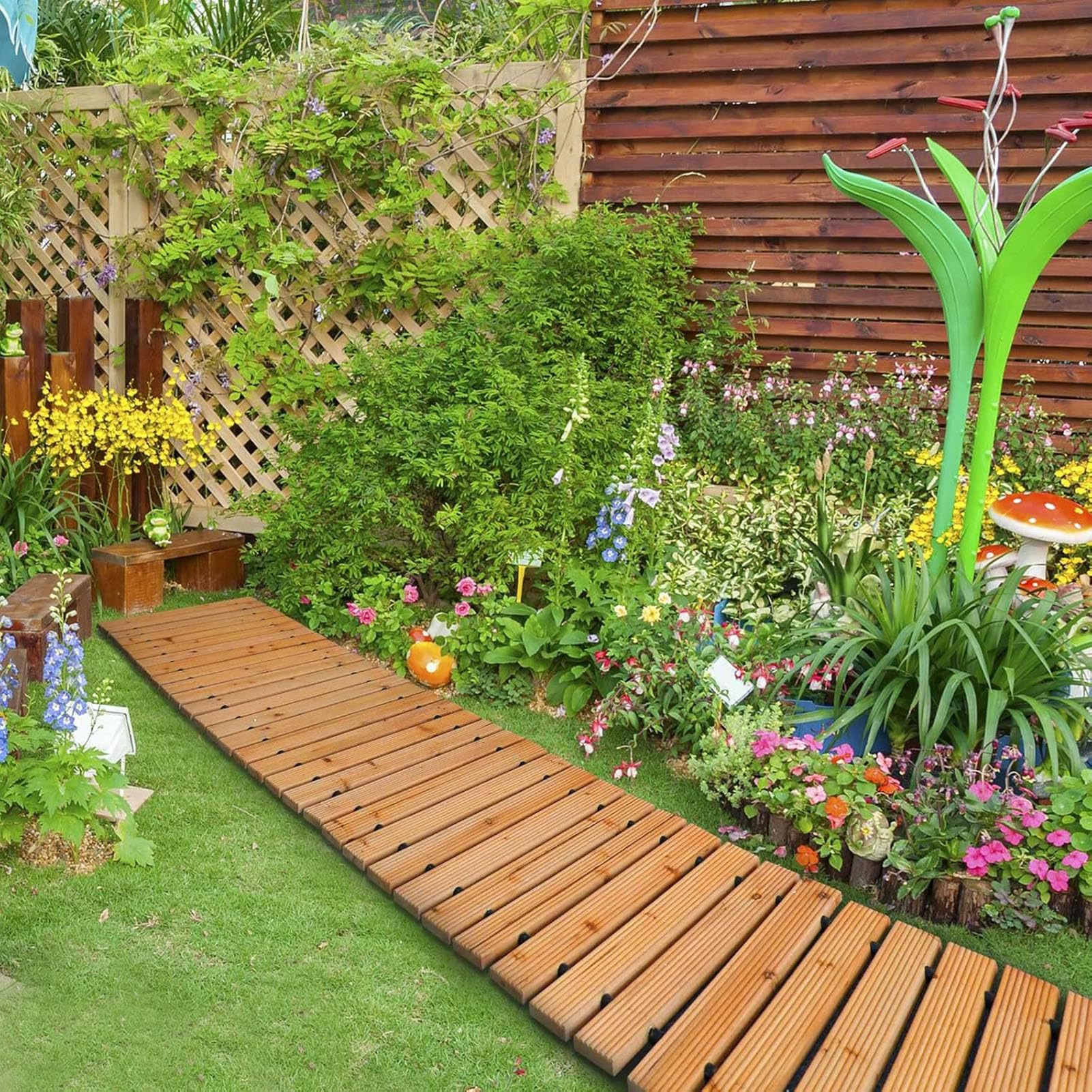 Passerella per Giardino, Camminamento Giardino Esterno, Percorso in Legno, Assi di Legno da Esterno, Robusto e Decorativo, per Prato, Giardino, Posteriore Cortile,4m/13.1ft