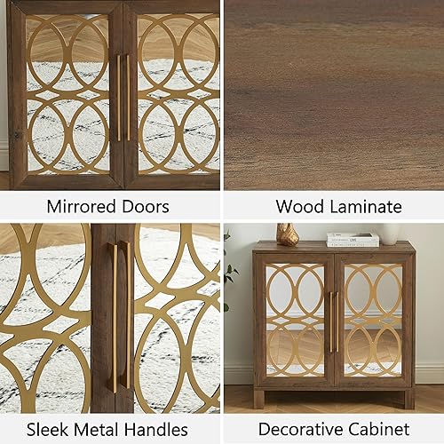 Miniatura 6 de EDYO LIVING Aparador de buffet con espejo, gabinete de almacenamiento moderno con puertas de vidrio de metal, mesa consola para sala de estar,