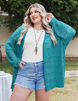 Amazon.com: IN'VOLAND Womens Plus Size Crochet Cardigan Kimonos