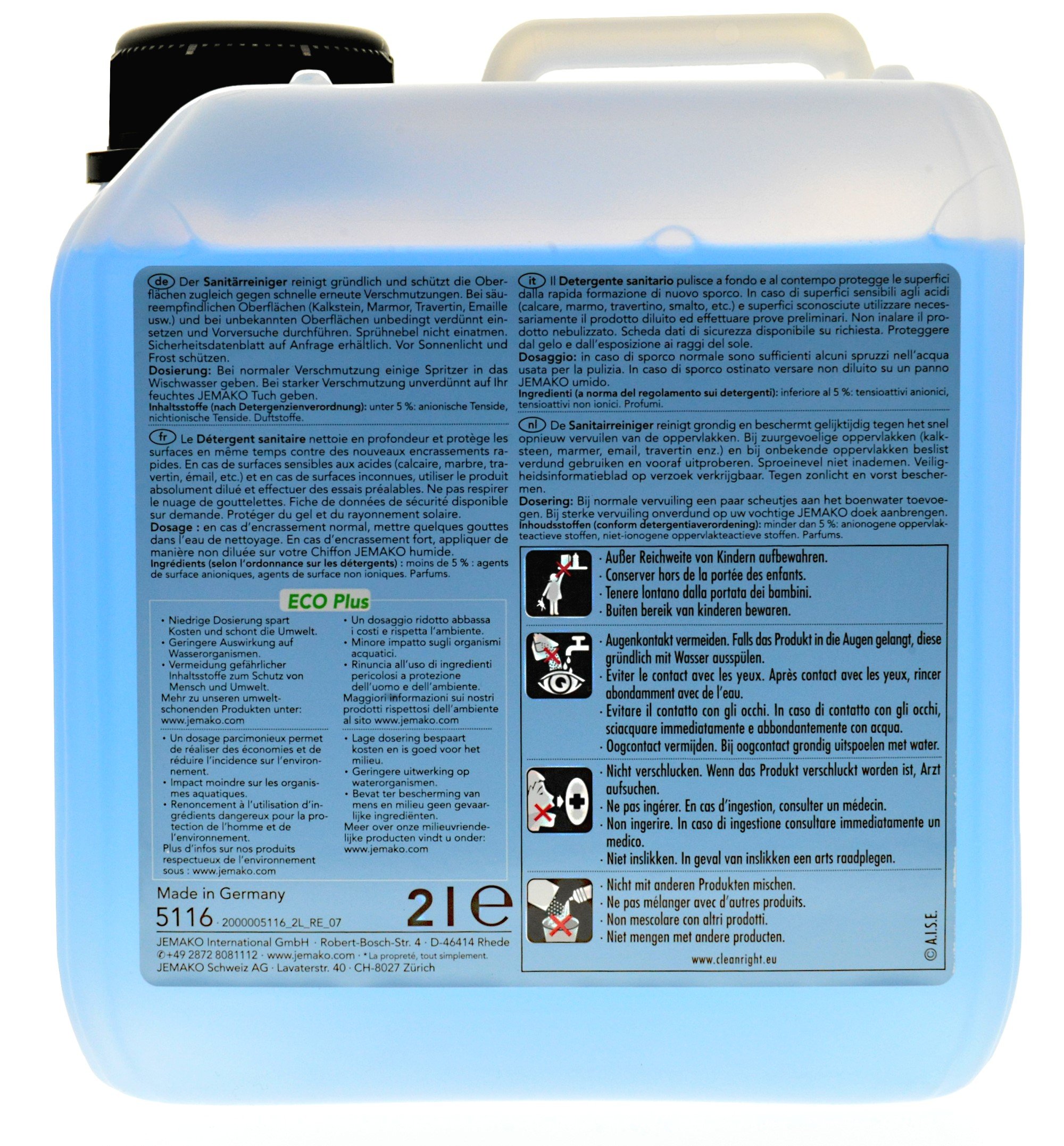 Jemako Limpiador sanitario Eco Plus, bidón de 2 litros, incluye grifo