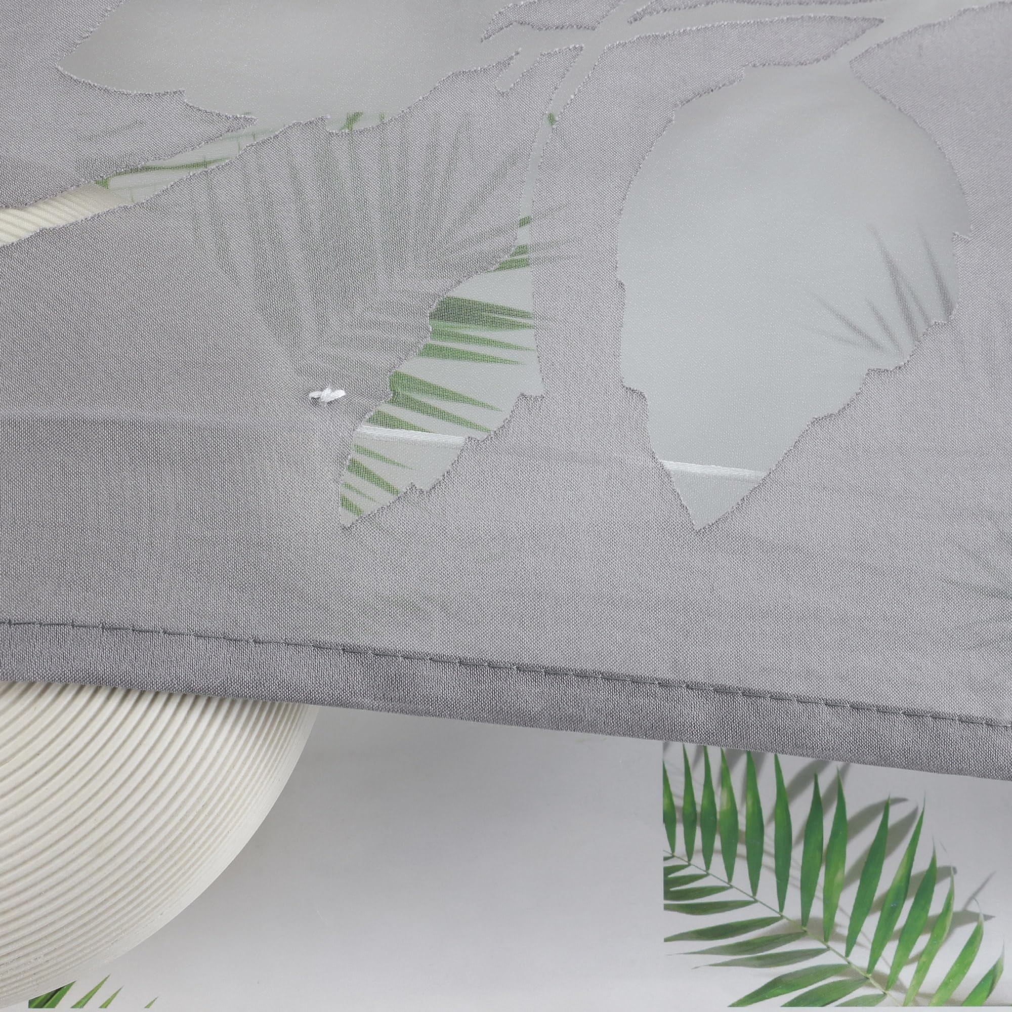 Heichkell Raffrollo Wohnzimmer Transparent Rollo mit Schiene Ausbrenner Raffgardine mit Blätter Grau BxH 140x140 cm