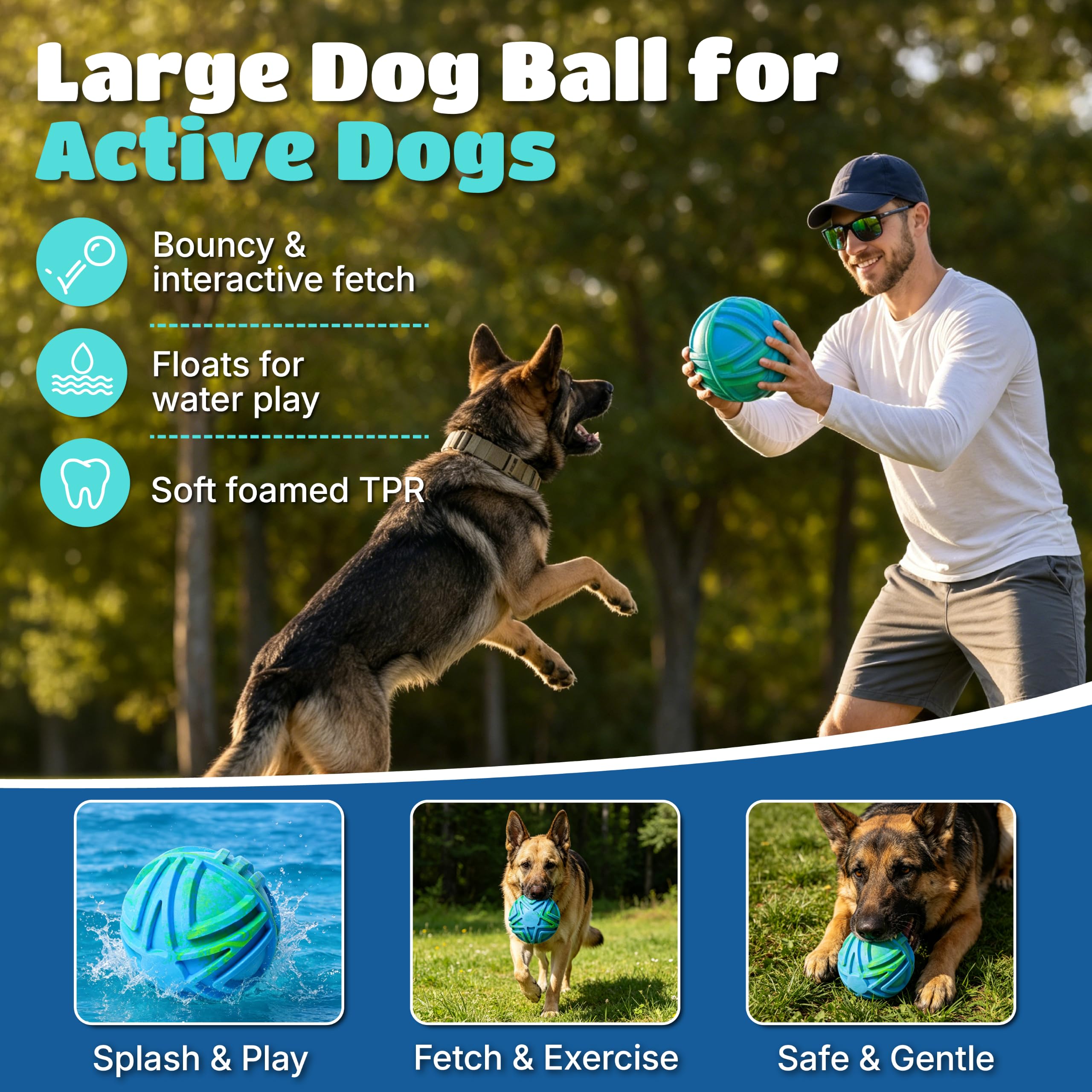 Balles pour chiens de grande taille, 17,8 cm, jouet flottant rebondissant, balle en caoutchouc interactive, jouet d'extérieur durable en mousse TPR pour les races moyennes et grandes