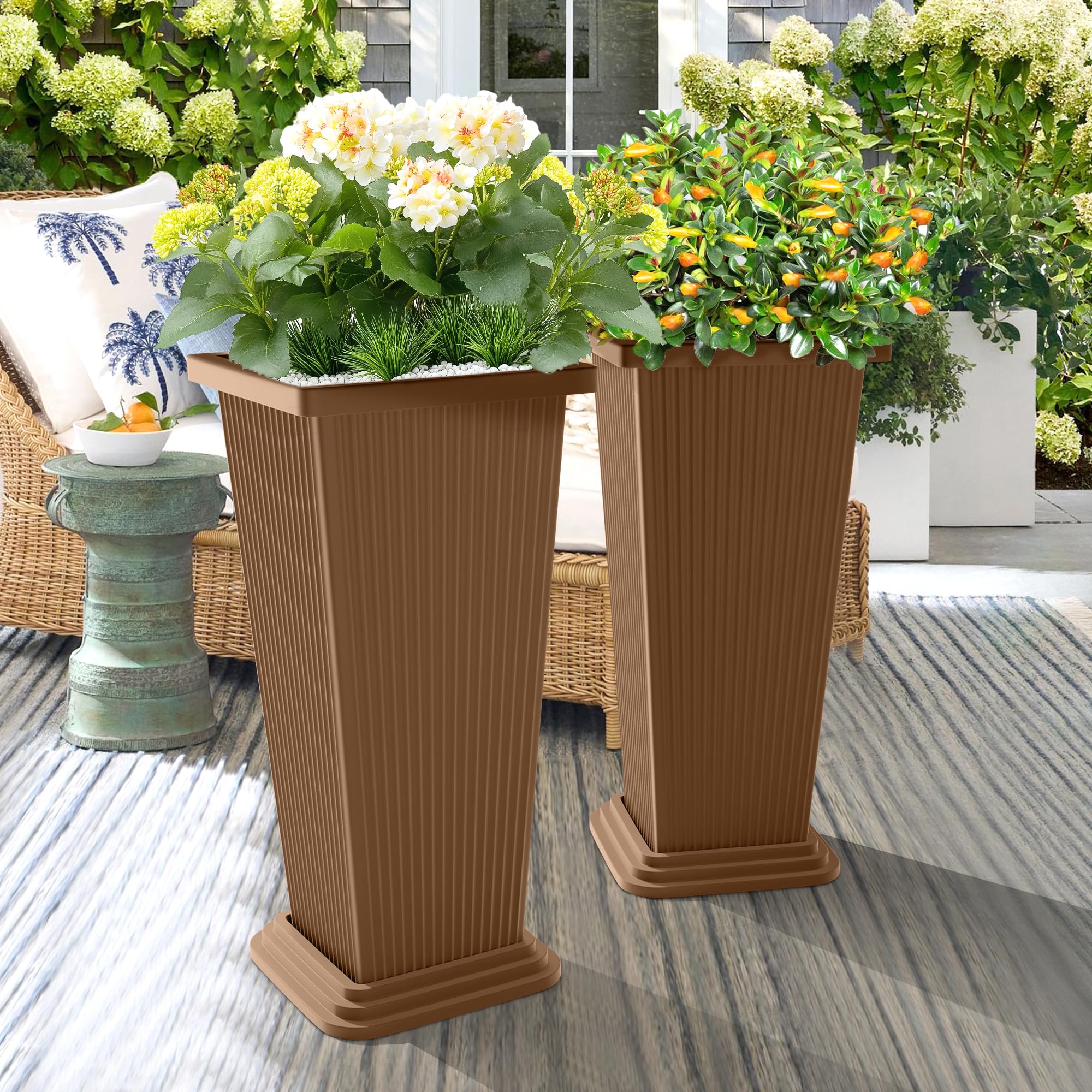 TUYOHW Set of 2 Tall Planters 24 Inch