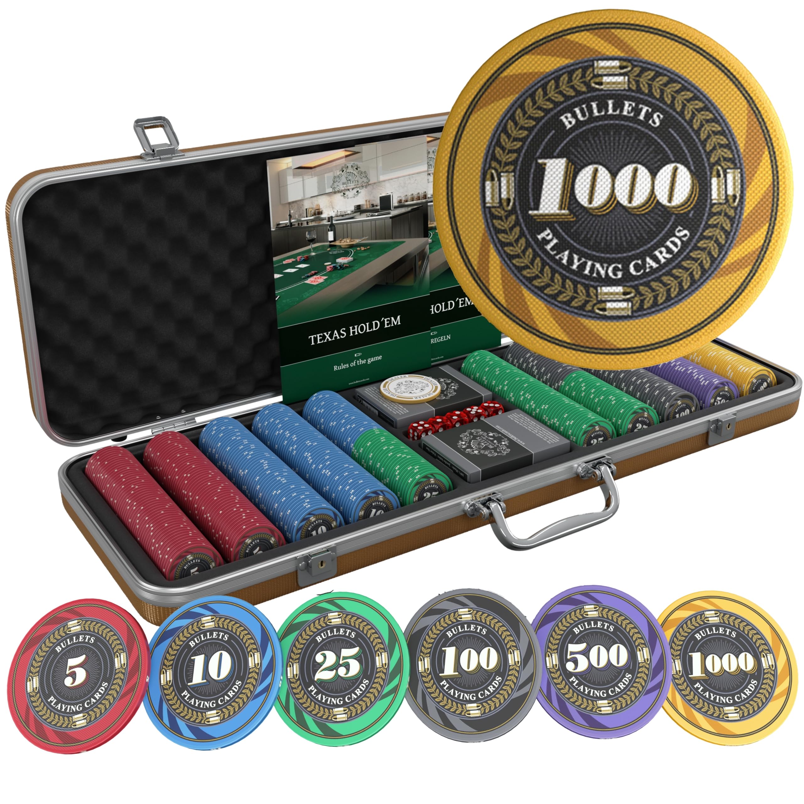 Jeu de poker - Dbaiyi-Ddis - 500 jetons - Coffret en aluminium