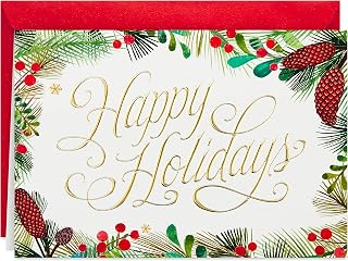 Hallmark Festive Greenery Boxed Holiday Cards - 40 Elegant Gold Foil Christmas Cards with Envelopes