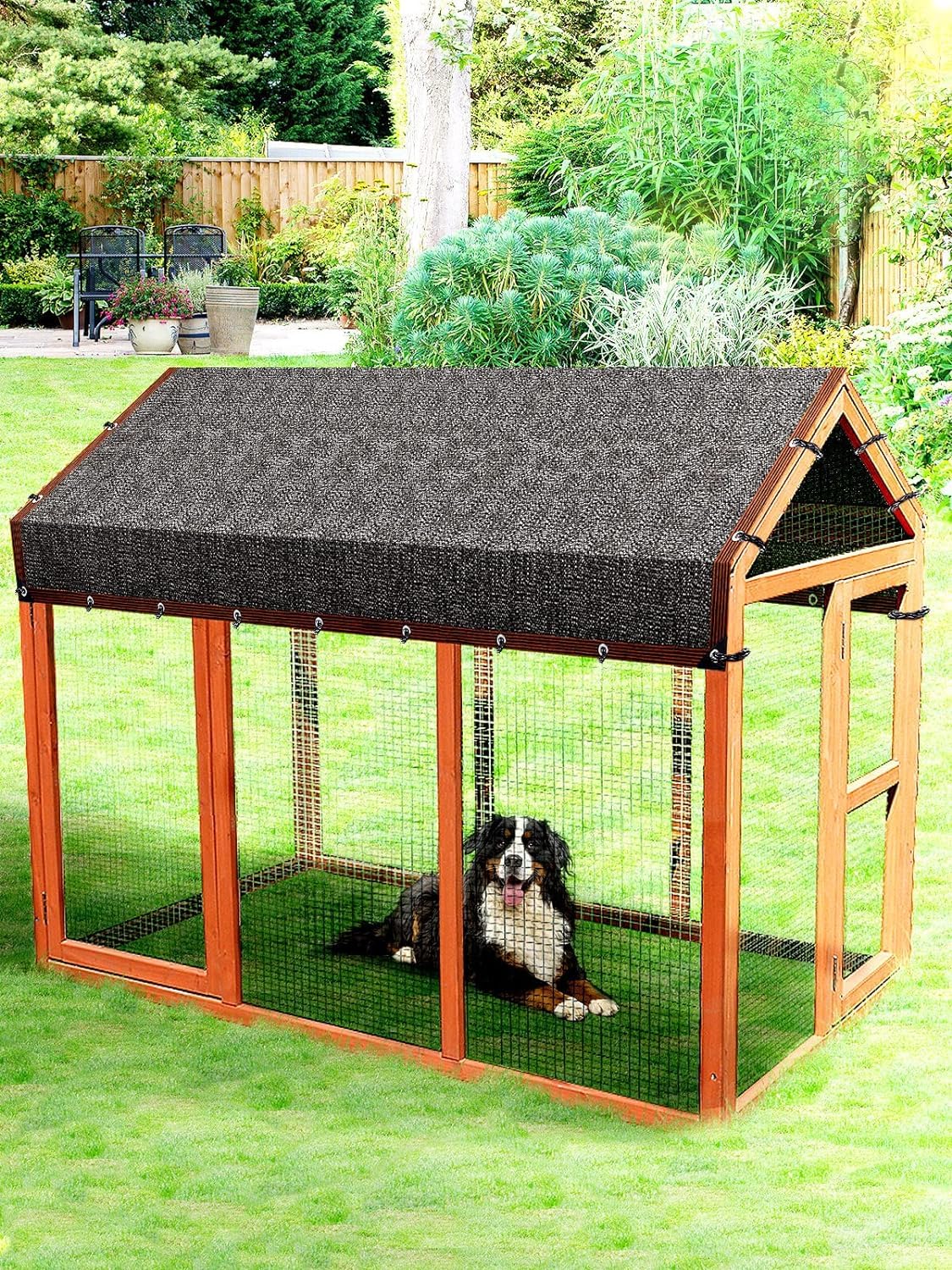JK-GMTE 10 by 10 Feet Dog Kennel Cover Mesh Shade Panel with Grommets - Weather Guard Extra Large All Season Dog Run Cover & Roof - Fit for 10ft. X 10ft. Outdoor Cages and Large Pet