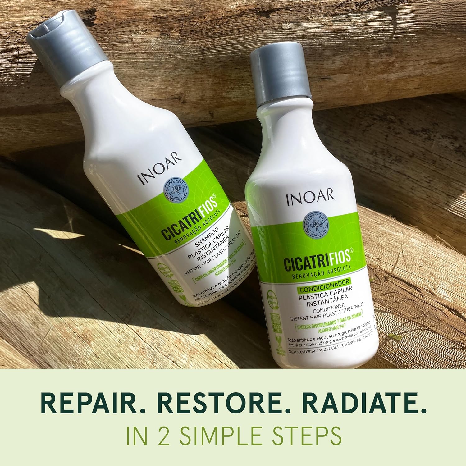 Inoar Cicatrifios Shampoo & Conditioner Renewal Haircare Duo with RejuComplex3 & Argan Oil, 250ml Each