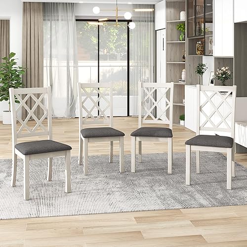 Miniatura 4 de Juego de mesa y sillas de comedor de cocina de 5 piezas para el hogar comedor juego de mesa de cocina de madera maciza con 4 sillas tapizadas para