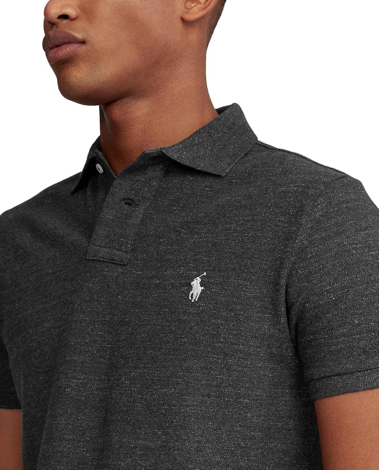 POLO RALPH LAUREN Men Custom Fit Mesh Pony Logo Shirt (XL, BlackMarble) - Image 3