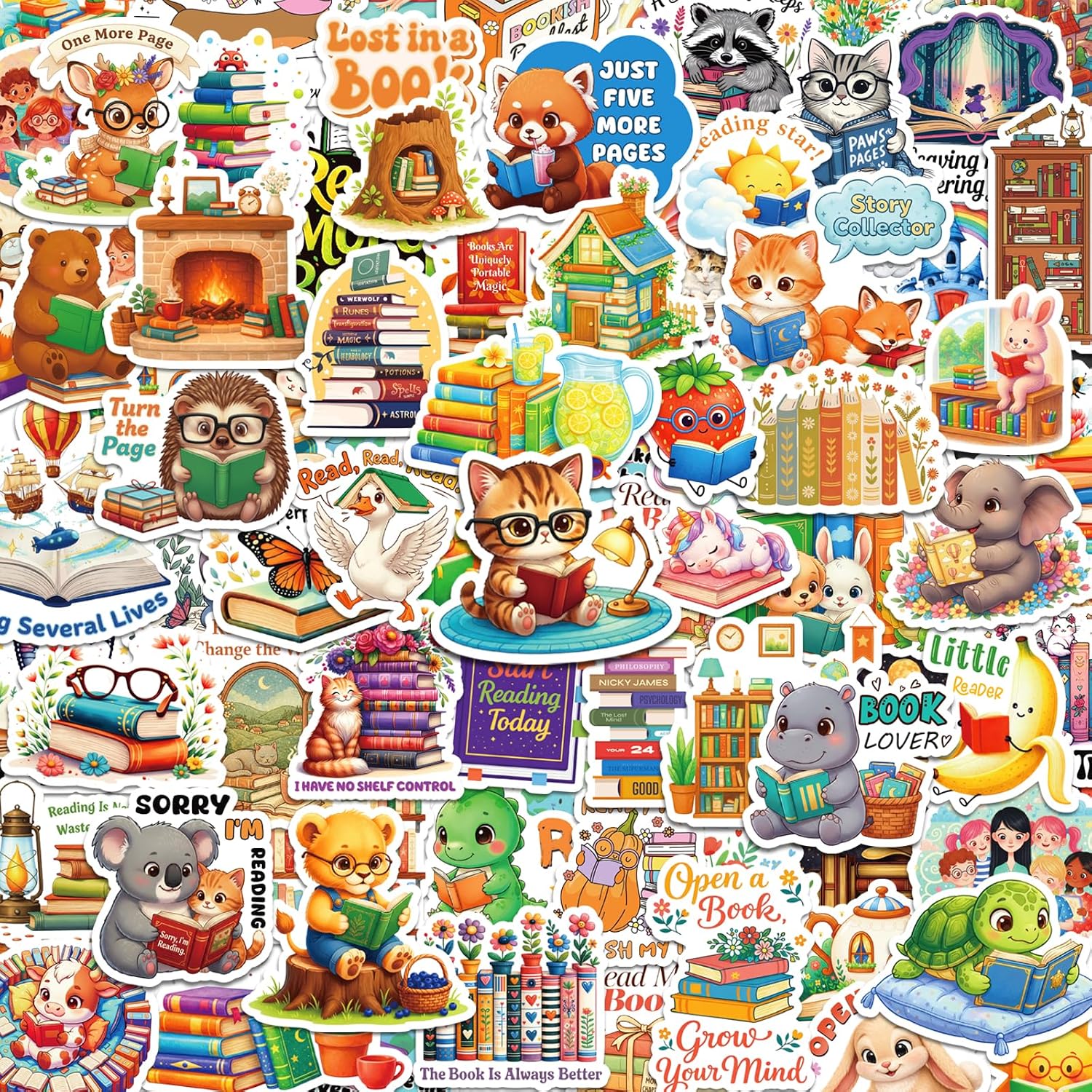 300PCS Book Stickers for Kids, Vinyl Reading Stickers for Journaling, Scrapbooking, Kindle & Laptop, Llibrary Stickers for Reading Gifts