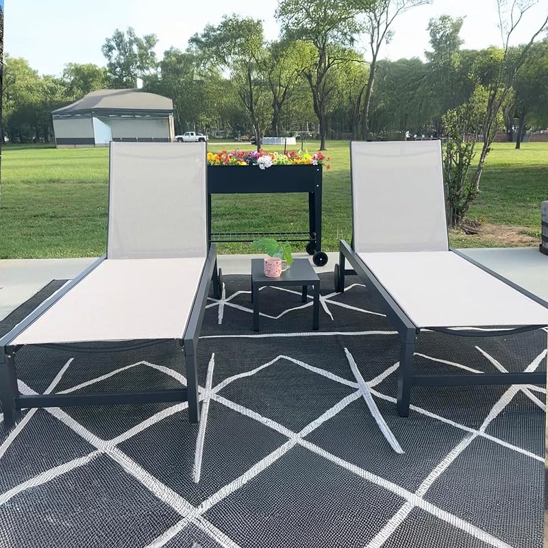 PURPLE LEAF Outdoor Chaise Lounge with Wheels, Set of 2 with Table, Beige image 2