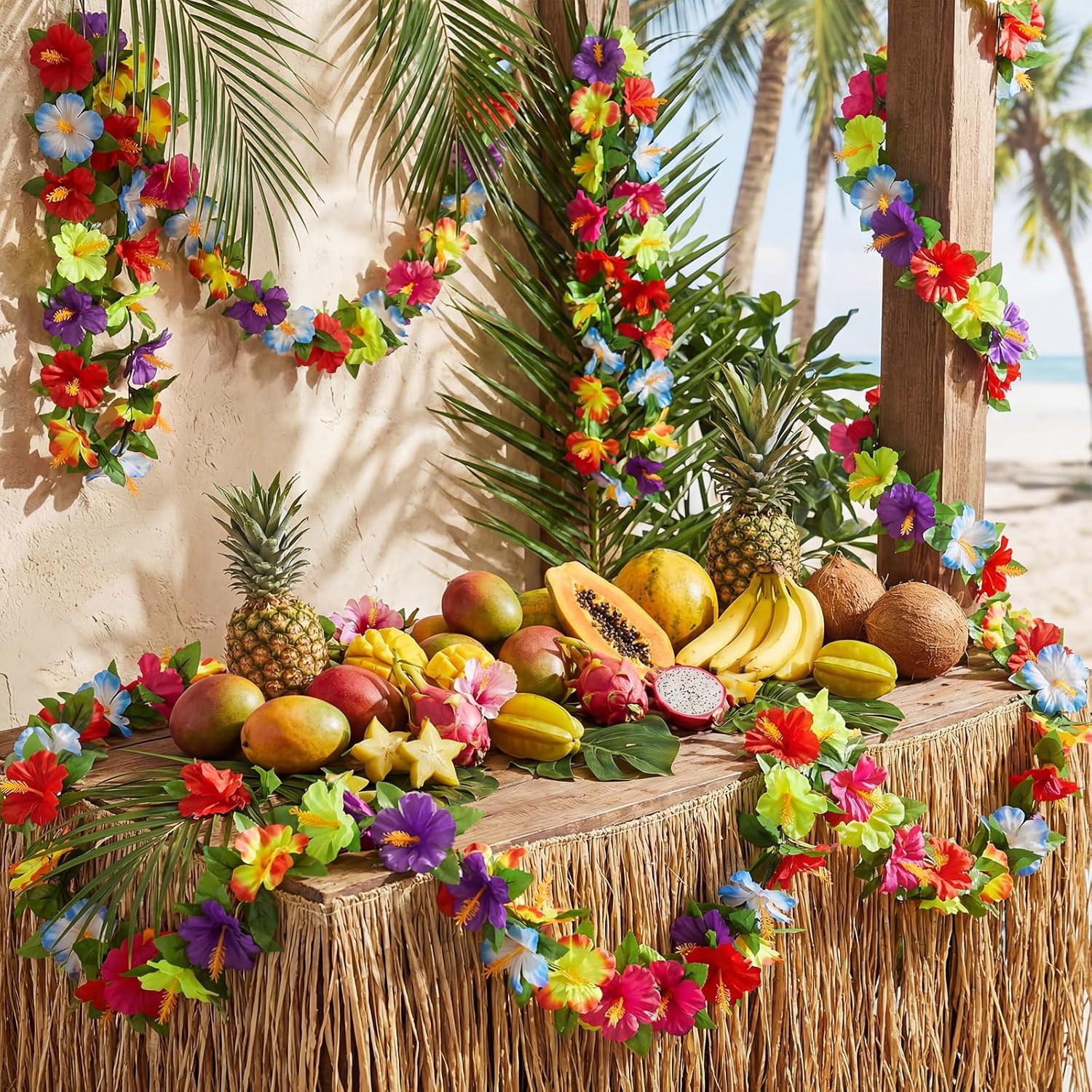 Hotop 10 Pcs 7.71 ft Hibiscus Flower Garland for Hawaiian Party Decoration Artificial Summer Spring Beach Silk Tropical Garland Plant Floral Vines Hawaiian Leis for Luau Birthday Party Wedding Decor
