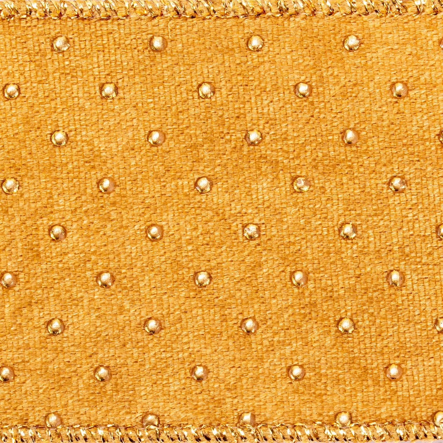 Vickerman 2.5" x 10 yd Gold with Gold Dots Ribbon, Seasonal Christmas Ribbon for Gift Wrapping, Tree Decor