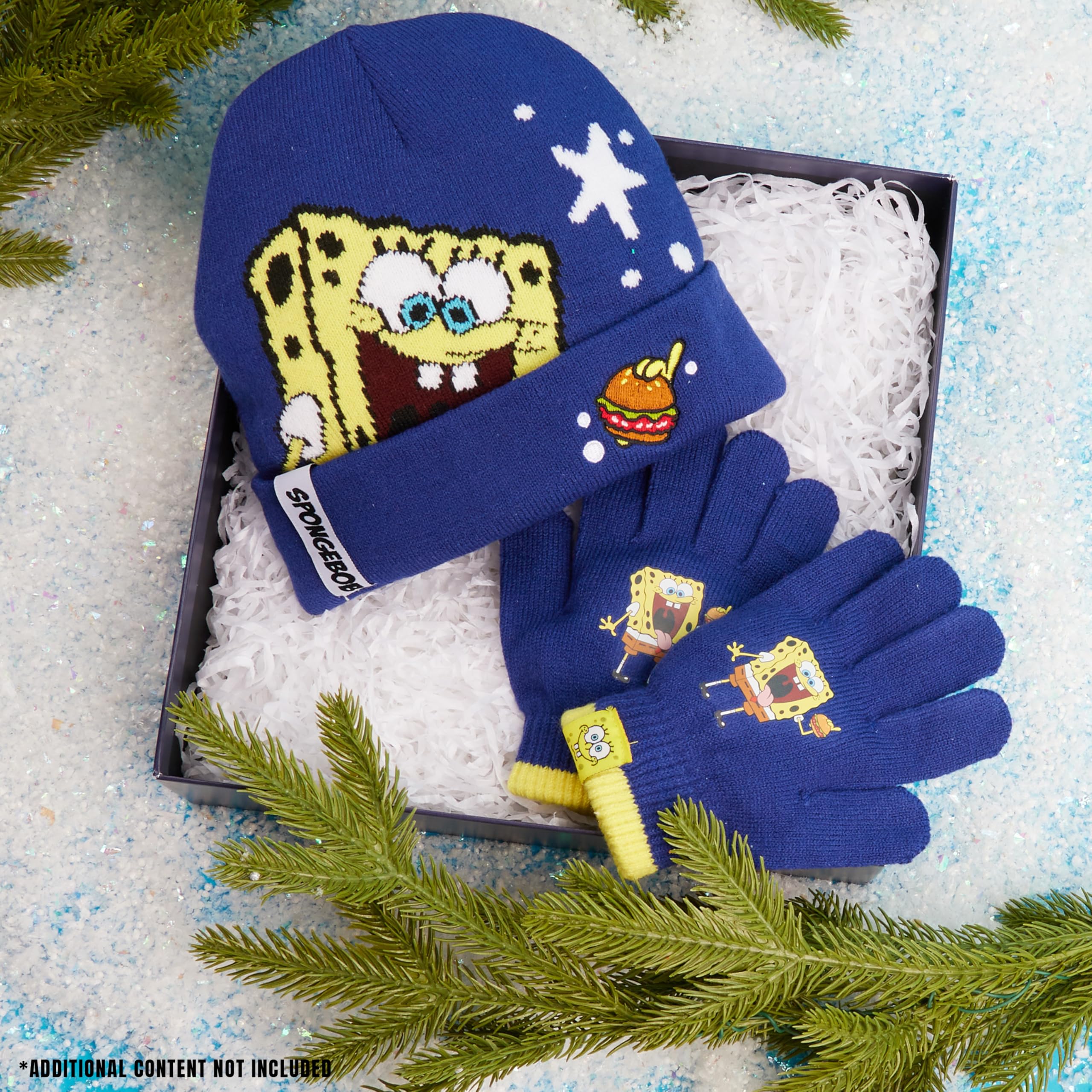 SPONGEBOB SQUAREPANTS Conjunto de Gorro y Guantes para Niños - Regalo Niño