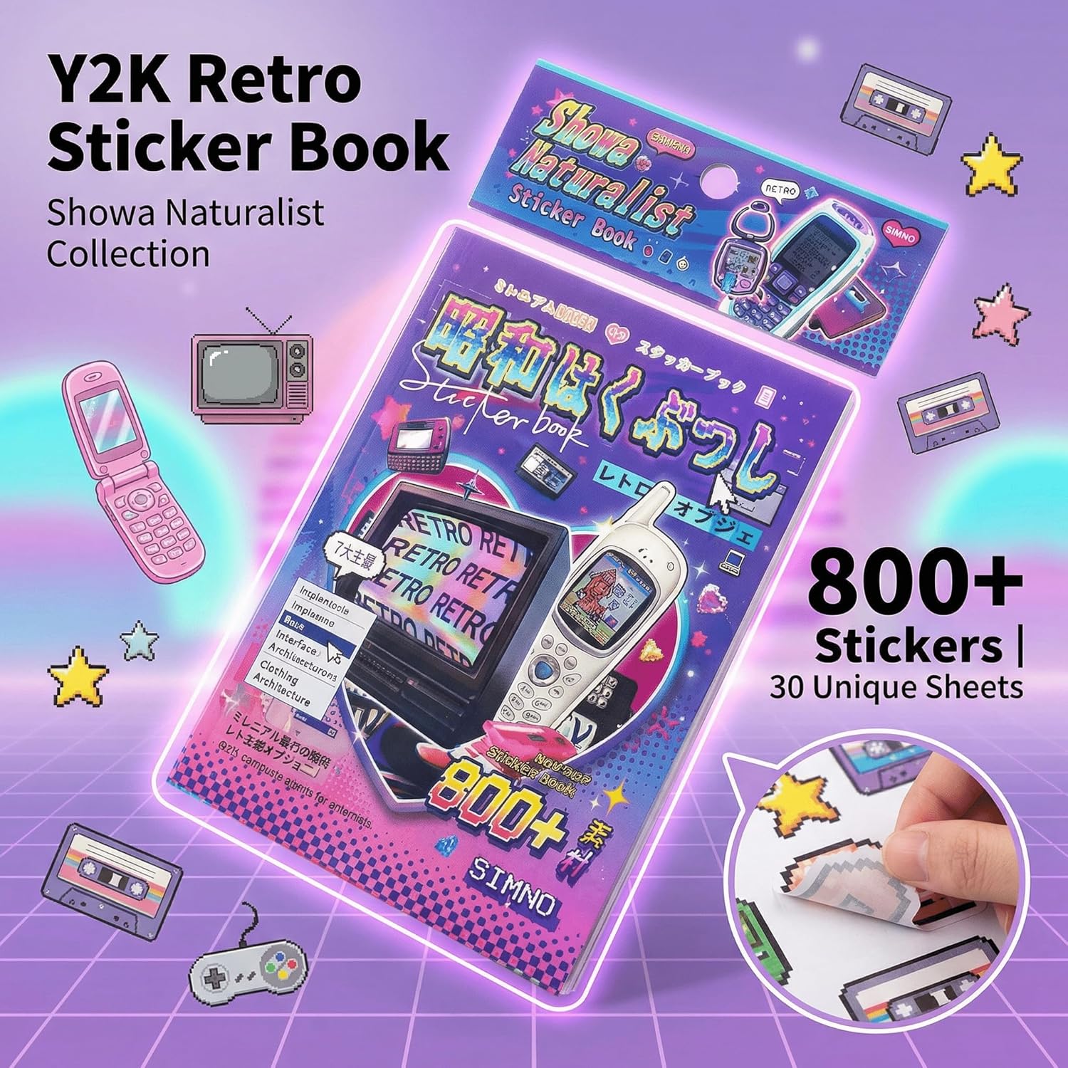 800 PCS Japanese Vintage Sticker Book, Showa Retro Ephemera Collection with Glossy, Matte and Frosted Stickers for Journaling, Scrapbooking, Collage and Vision Boards