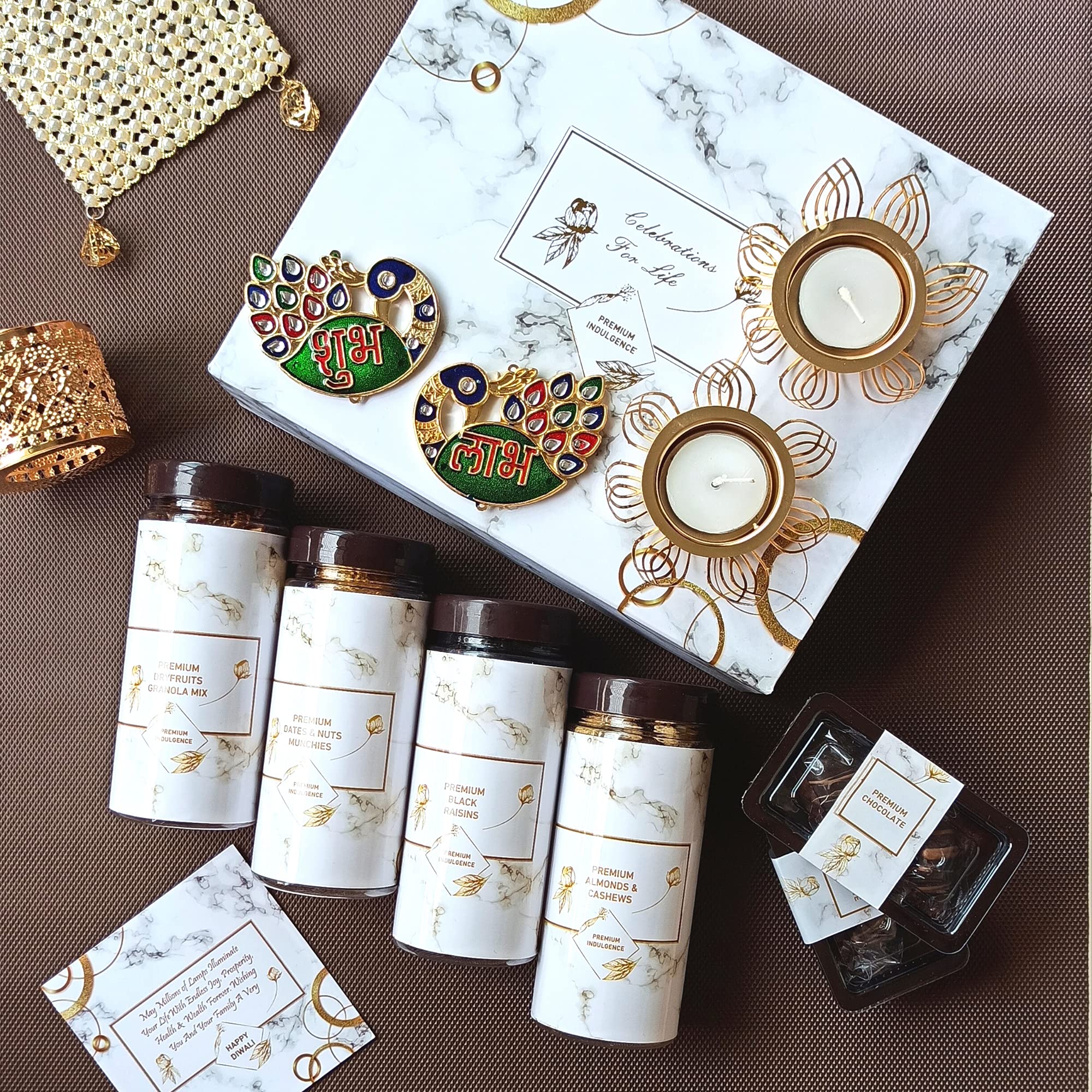 NutriSnacksBox Christmas Gift Hampers Pack with Chocolates & Cookies for Family & Kids | Gift Hampers for Christmas and New Year with 2 Star Shape Candles & Greeting Card