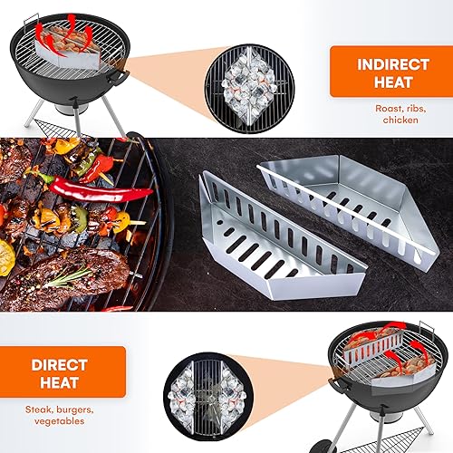 Miniatura 5 de Zorestar Juego de 2 cestas de carbón de acero inoxidable (15.16 x 4.33 x 2.95 pulgadas) para barbacoa, pescado, verduras, bandeja duradera para