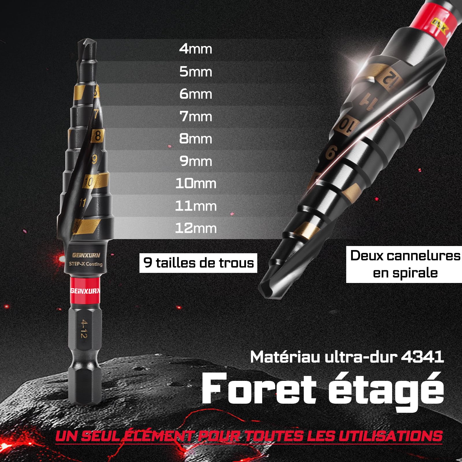 Geinxurn Lot 58 Pièces Set Embouts Tournevis Anti-Choc, Incl. Jeu Embouts Acier S2 (PH/PZ/TORX/HEX), Mini Cliquet, Perceuse Étages, Adaptateur Douille, Porte-Embouts Magnétique, Boîte Rouge